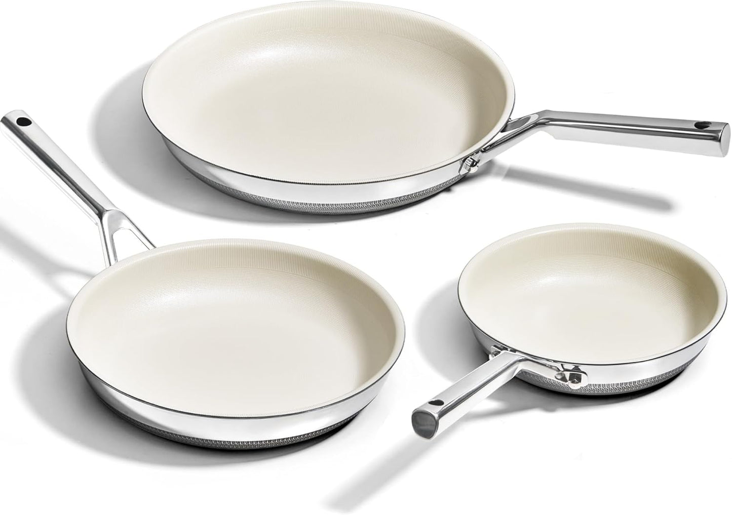 KITEXPERT Non Stick Frying Pans Set, Beige Titanium Ceramic Pan, Nonstick Skillet Stainless Steel, PFAS, PFOA & PTFE Free, Dishwasher & Oven Safe, All Cooktops Compatible, 3 Piece (8", 10", 12")