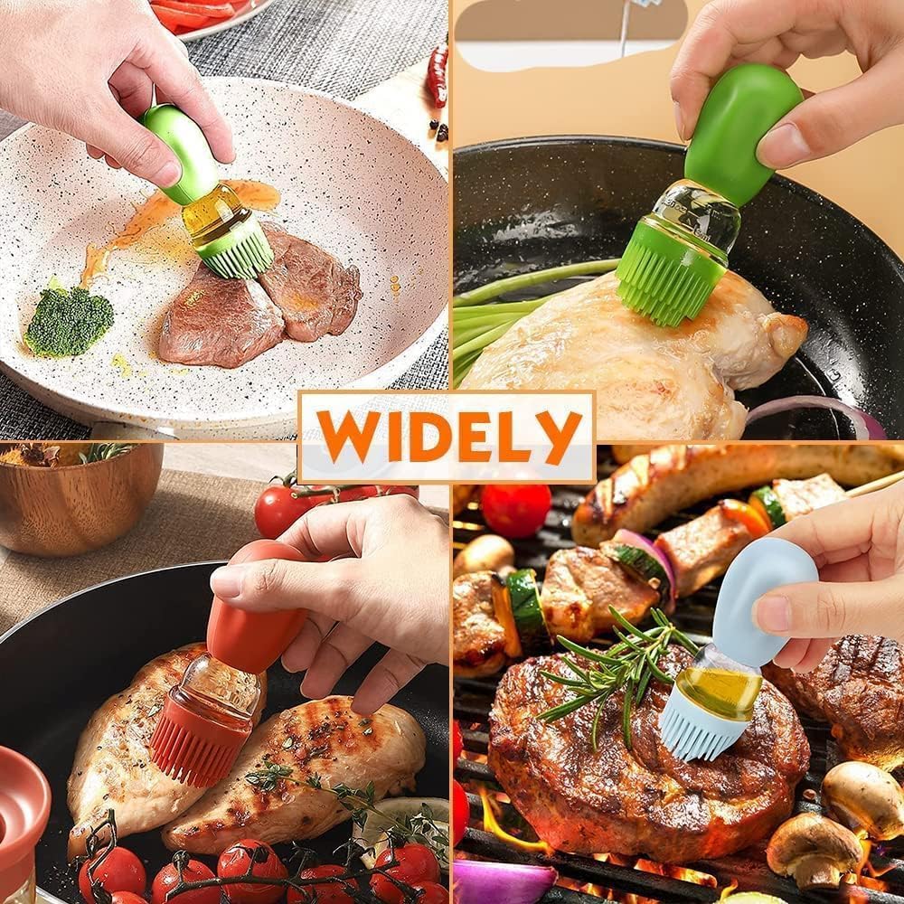 Oil Dispenser Bottle with Silicone Brush, 200ML 2 in 1 Silicone Dropper Measuring Oil Dispenser Bottle for Kitchen Cooking, Frying, Baking, BBQ Pancake, Air Fryer, Marinating - Green