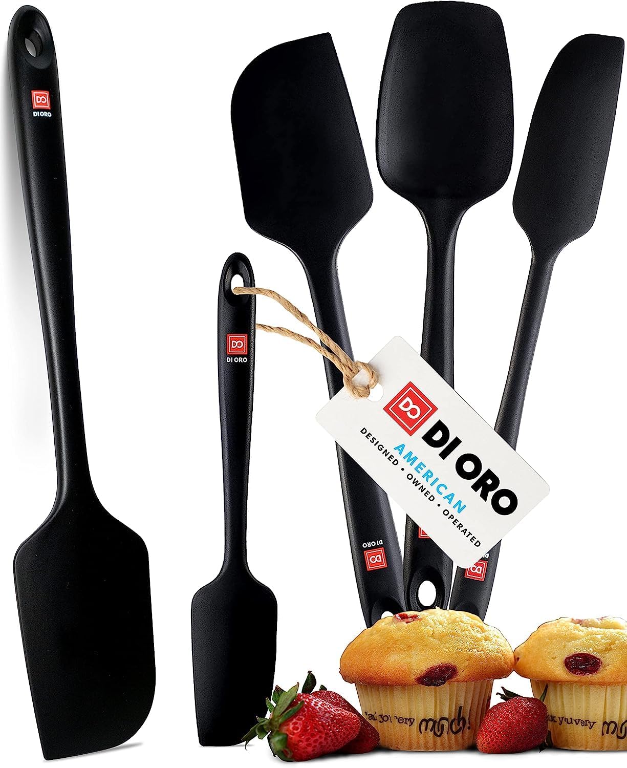 DI ORO Silicone Spatula Set - Rubber Kitchen Spatulas for Baking, Cooking, & Mixing - 600°F Heat-Resistant & BPA Free Silicone Scraper Spatulas for Nonstick Cookware - Dishwasher Safe (5pc, Black)