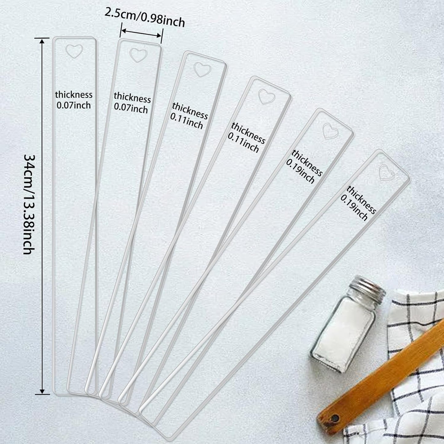 3 Pairs Rolling Pin Guides, Dough Thickness Guides, Polymer Clay Depth Guide Set, 3 Sizes 2/3/5mm for Polymer Clay Thickness, Durable Acrylic Roller Depth Guides for Crafting, Polymer Clay Tools