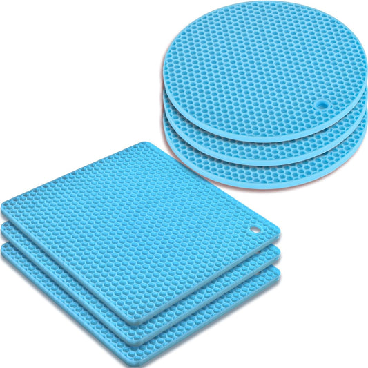 homEdge Silicone Square Trivets Mat, 6 Packs Multipurpose Non Slip Heat Resistant Pot Holder-Blue