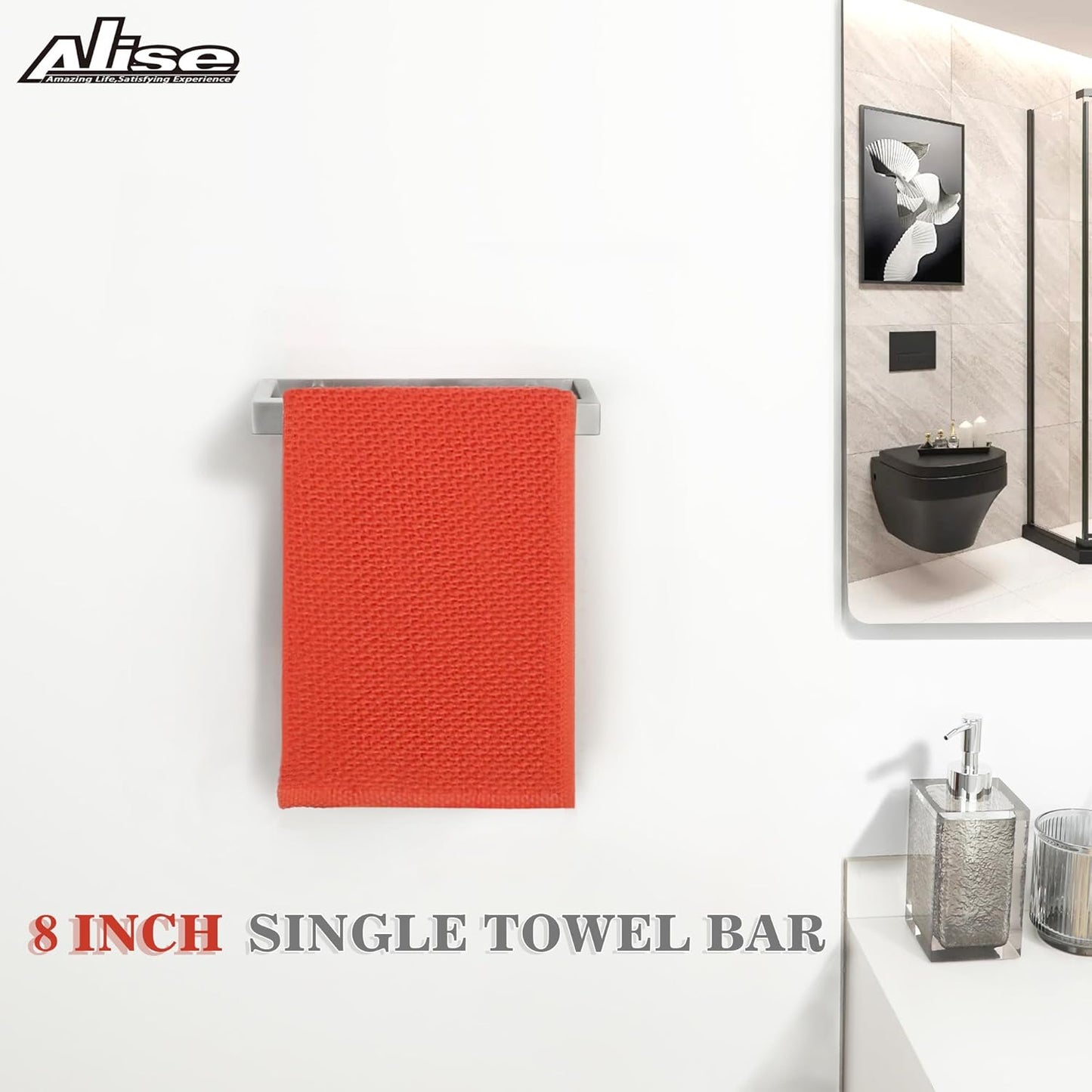 Alise Bath Towel Bar,Wall Mount Towel Holder Towel Rack Towel Hanger for Bathroom Lavatory,8 Inch SUS304 Stainless Steel Towel Rail,Brushed Finish GJF020-LS