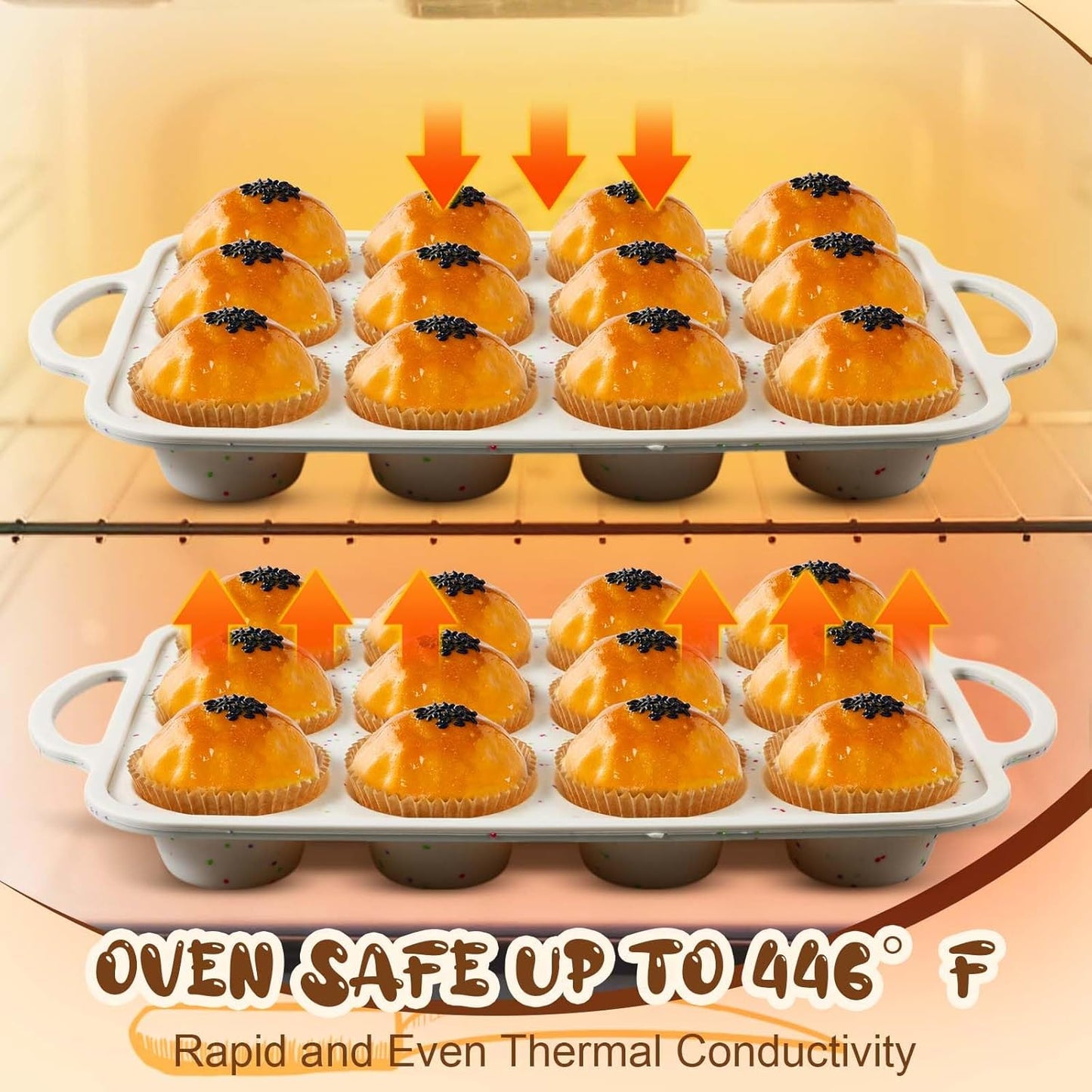 2 Silicone Muffin Pans for Baking with 200 Mini Cupcake Liners, Back to School 1st First Day of School Kitchen Dorm Room Bakeware Supplies, Muffin Tin(12-Cup Regular)