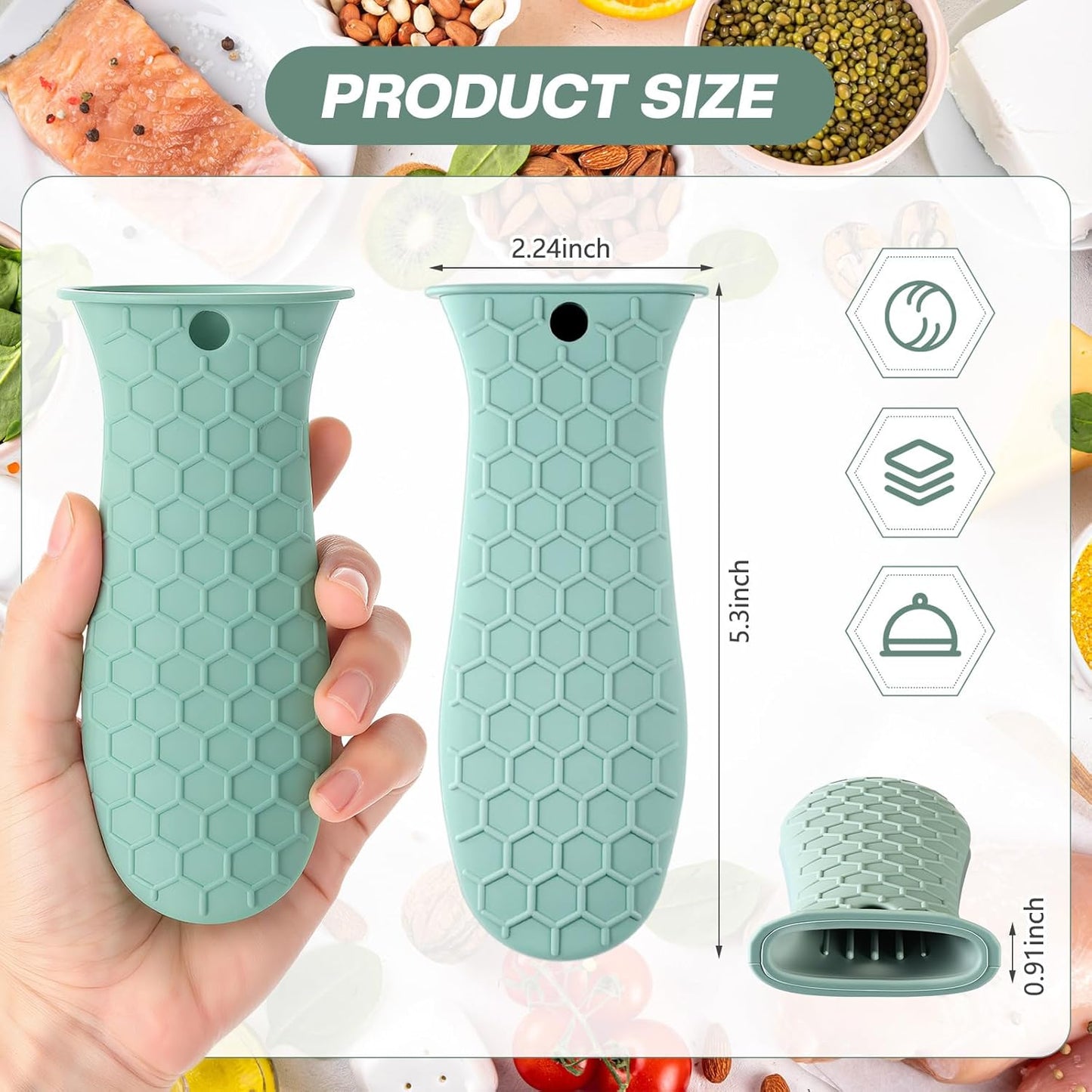 Patelai 2pcs Silicone Handle Cover for Cast Iron Skillet Kitchen Silicone Handles for Pots and Pans Non-Slip Pot Holder Sleeve for Fry Pan Griddles Metal Aluminum Cookware(Bright Green)