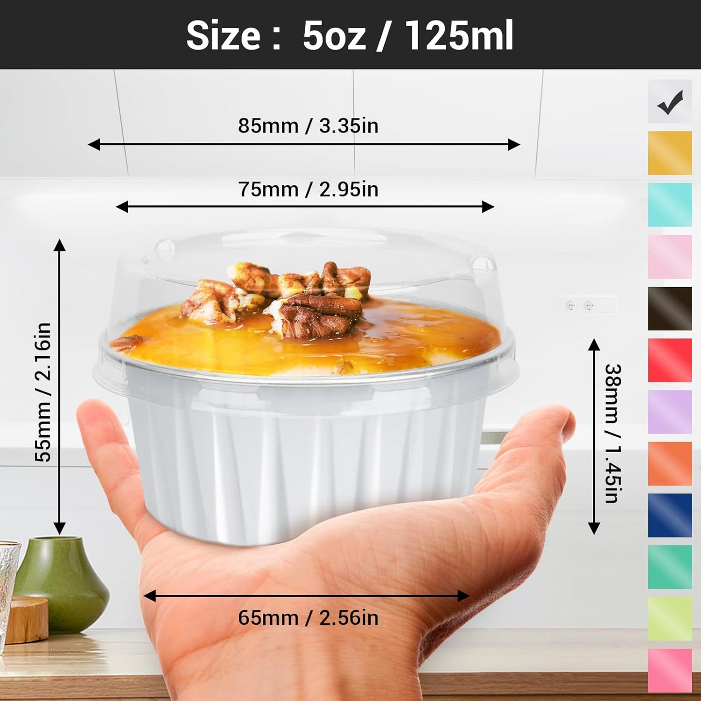 EUSOAR Ramekin Baking Cups, 30pcs 5oz Aluminum Foil Muffin Liners Cupcake Baking Cup with Lids, Mini Pie Pans with Lids, Disposable Foil Baking Cups Containers for Creme Brulee or Cupcake-White