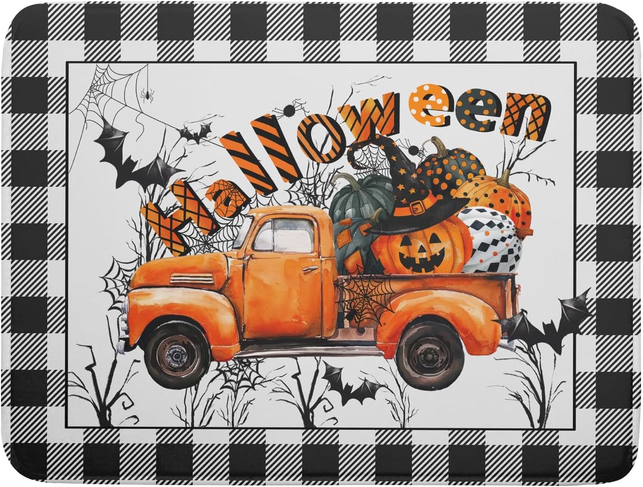 Holiday Truck Dish Drying Mat - Orange Holiday Absorbent Microfiber Dish Drying Pad for Kitchen Counter