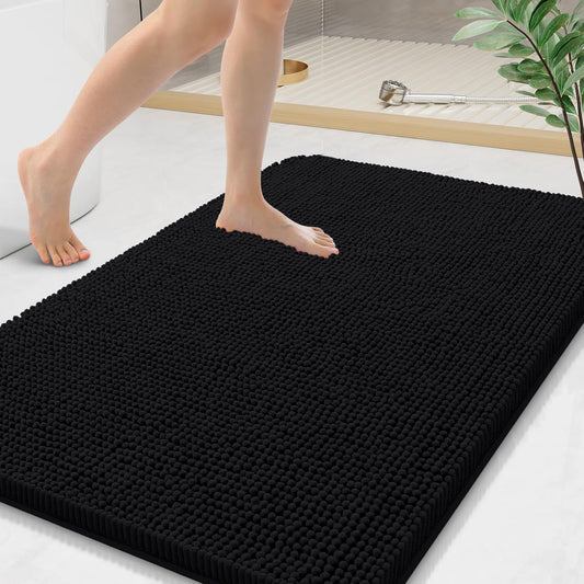 Arotive Bathroom Rugs 44x24, Extra Soft Absorbent Shaggy Chenille Bath Rugs, Machine Washable Rubber Backing Non-Slip Bath Mats for Bathroom Floor Tub and Shower, Home Decor Accessories, Black