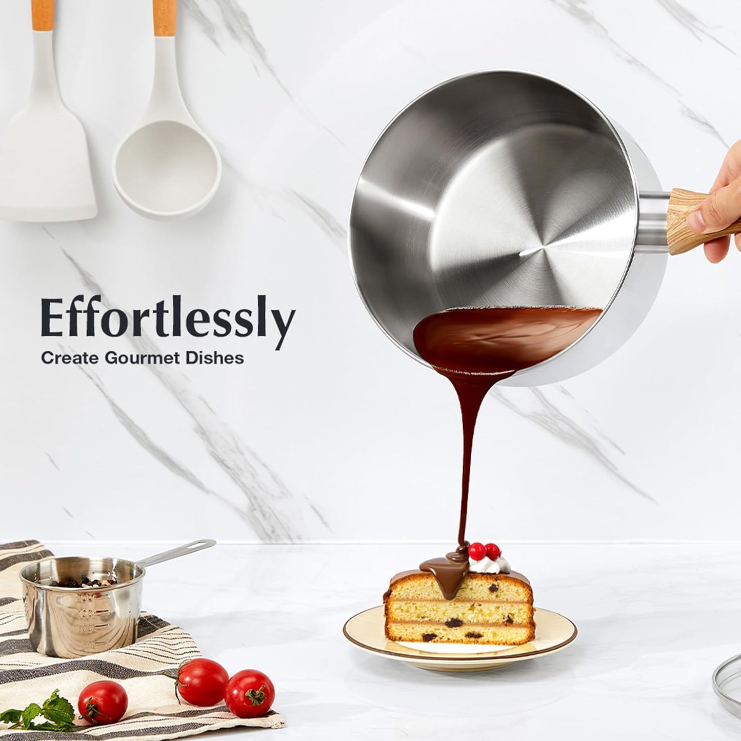 KOCH SYSTEME CS Stainless Steel Saucepan Set, 6 Piece Stainless Steel Pot 1QT & 2QT & 3QT with Heat-resistant Bakelite Handle, Tri-ply Base Pots, Sauce Pan Induction Ready, Pot Set 6PCS