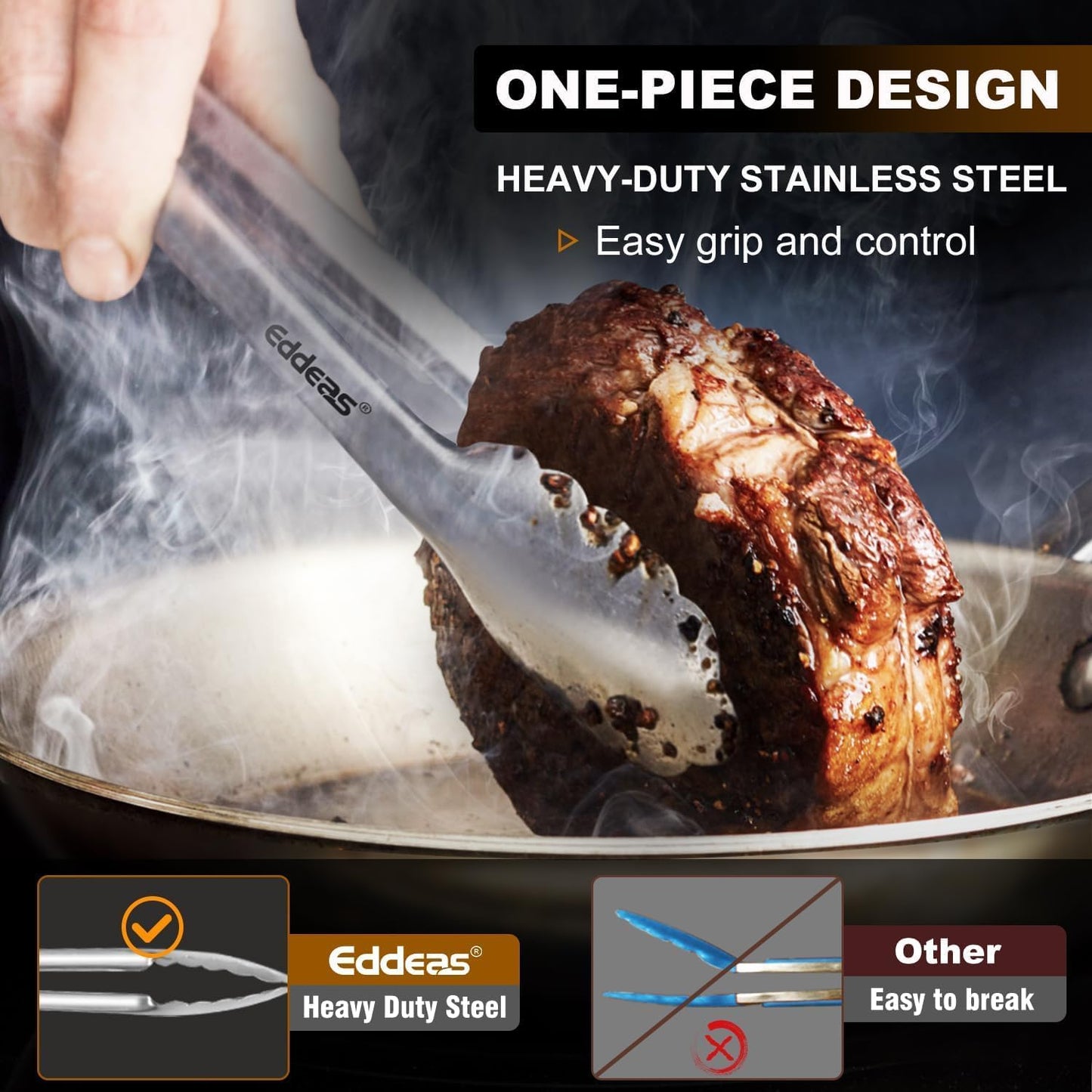 Tongs For Cooking - All Metal Heat Resistant 600 Degrees Kitchen Tongs, Stainless Steel Locking Tongs, For Food,Salad, BBQ, Grill, Dishwasher, Set of 3-7",9" & 12 inch