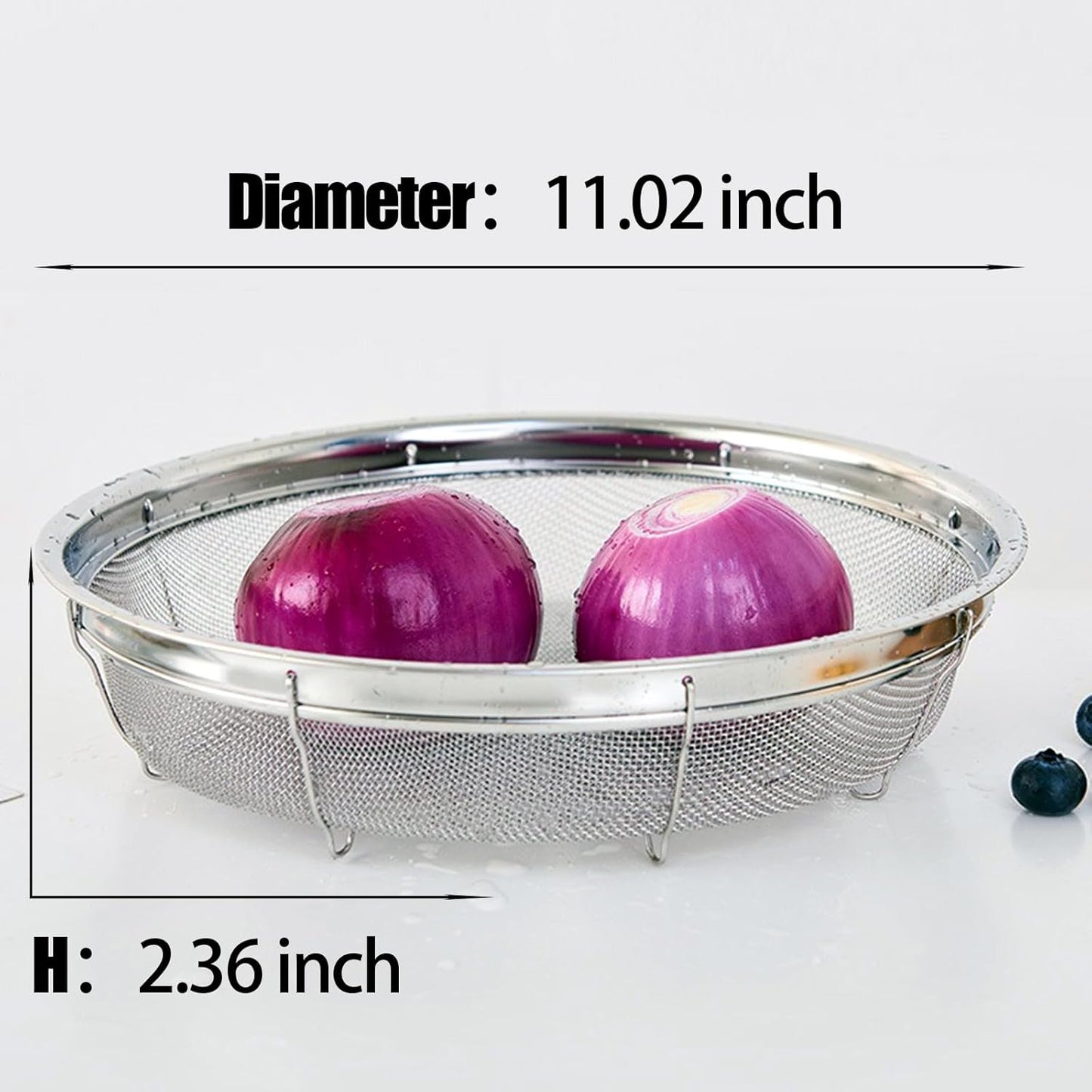 Fine Mesh Strainer for Kitchen, Stainless Steel Colander Bowl for Pasta, Rice, Fruit, Metal Net Baskets with Resting Base - Strain, Drain, Rinse （Diameter 11.02 inch）