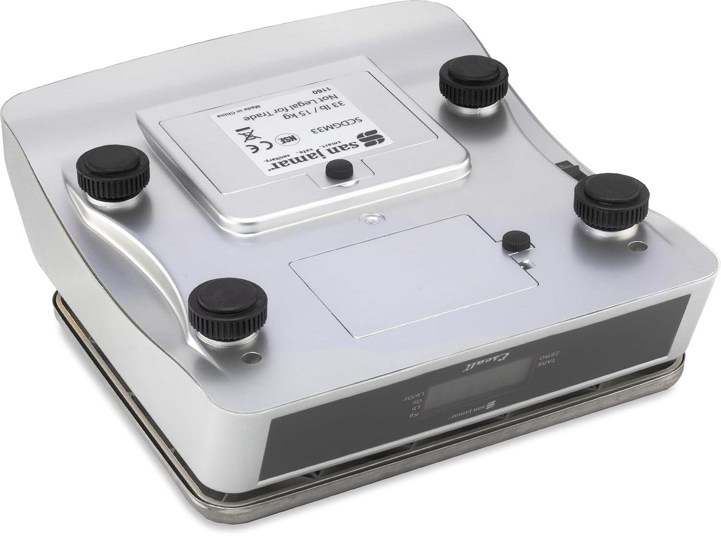 San Jamar Escali Promzr M-Series Digital Scale with Display Hold for Kitchens and Restaurants, Metal, 33 Pound, Silver