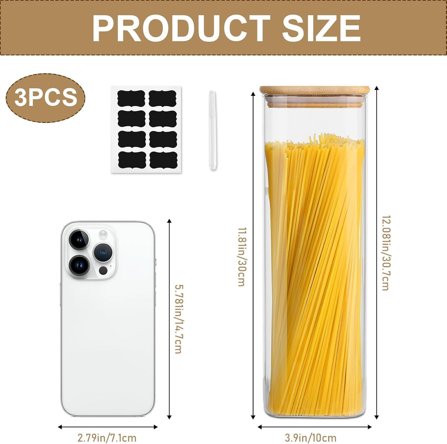 Glass Food Storage Jars with Lids(76oz)Square Set of 3 ,Glass Storage Containers Clear Glass Food Canister with Bamboo Lid Airtight For Serving Tea, Coffee Beans, Flour,Cookie, Cereal,Spice and More