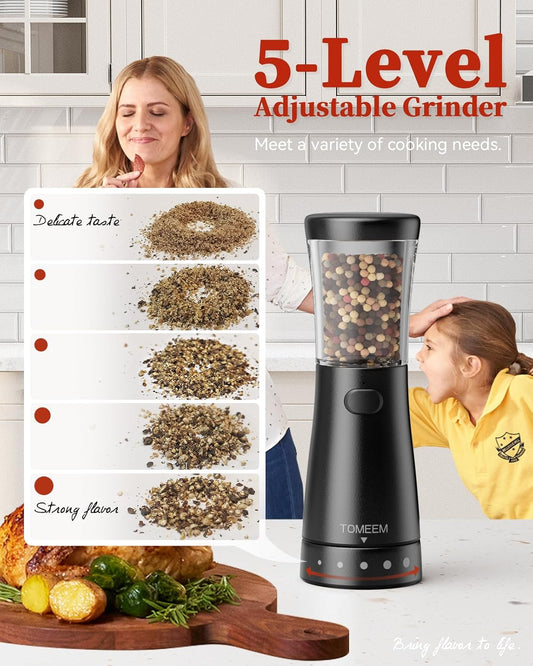 Electric Salt and Pepper Grinder Set with Storage Base, Stainless Steel Rechargeable Salt and Pepper Grinder Set with 4.5 oz Large Capacity, 1.8" Wide Mouth, Adjustable Coarseness, Ideal for Kitchen