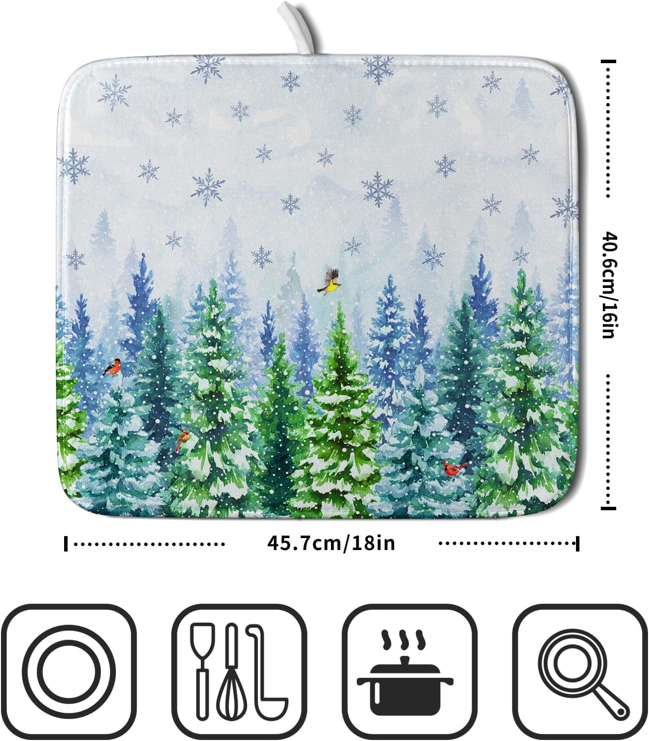 Winter Dish Drying Mat Forest Kitchen Mat for Counter for Home Season Decor 18 X 16 In