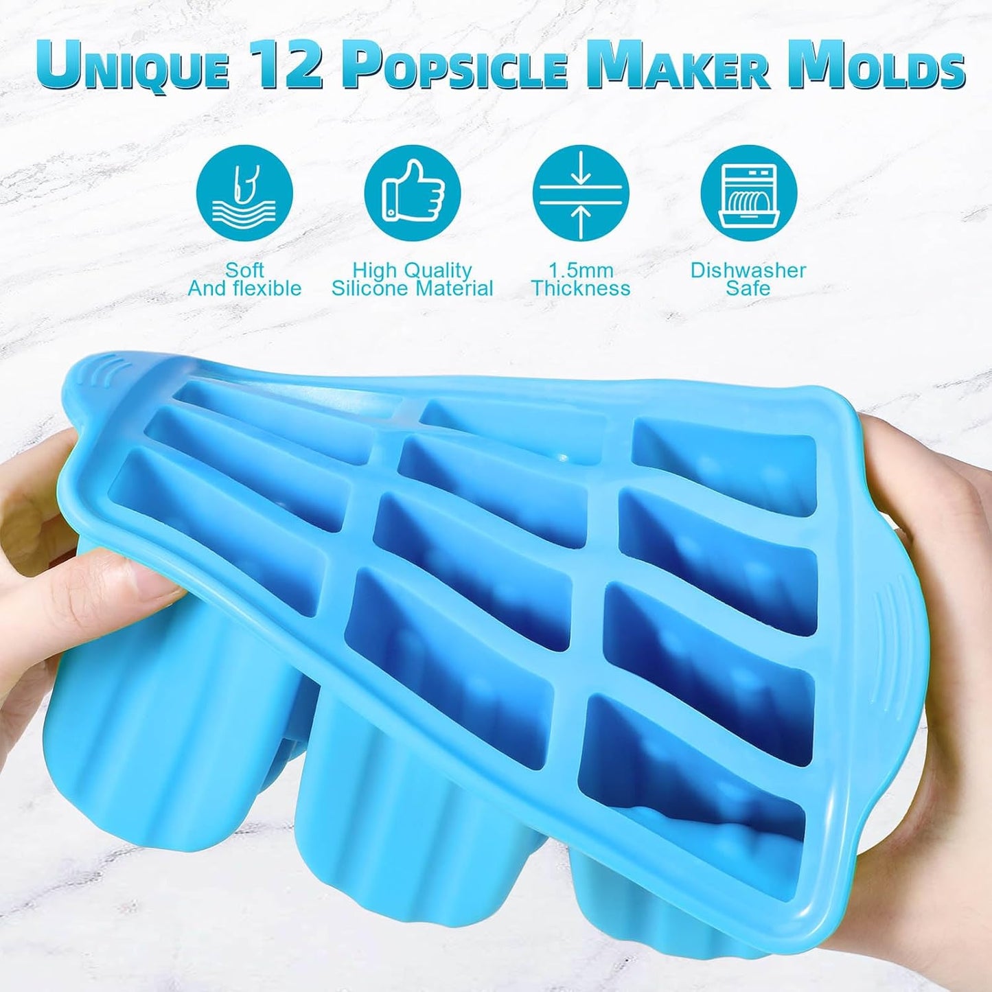 Silicone Popsicles Molds,Ice Pop Cream Mold Set Homemade Toddler Popsicle Maker For Kids Para Paletas De Helado Kulfi BPA Free, with 50 Sticks, 50 Bags,50 wire Ties (Blue)