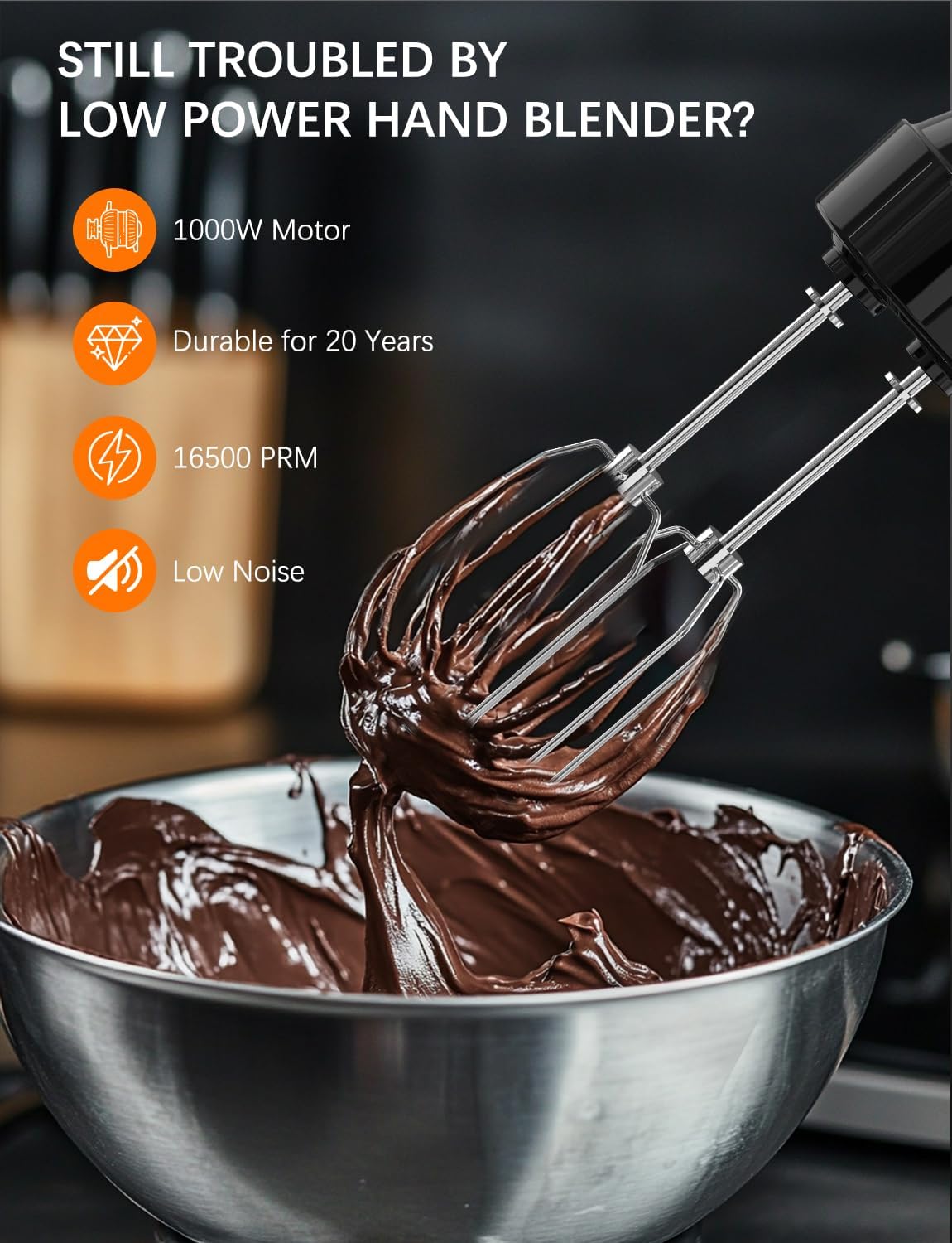 Immersion Blender Handheld GAVASTO Hand Blender,20 Speeds and Turbo Mode Hand Mixer, 3-in-1 Heavy Duty Copper Motor Stainless Steel