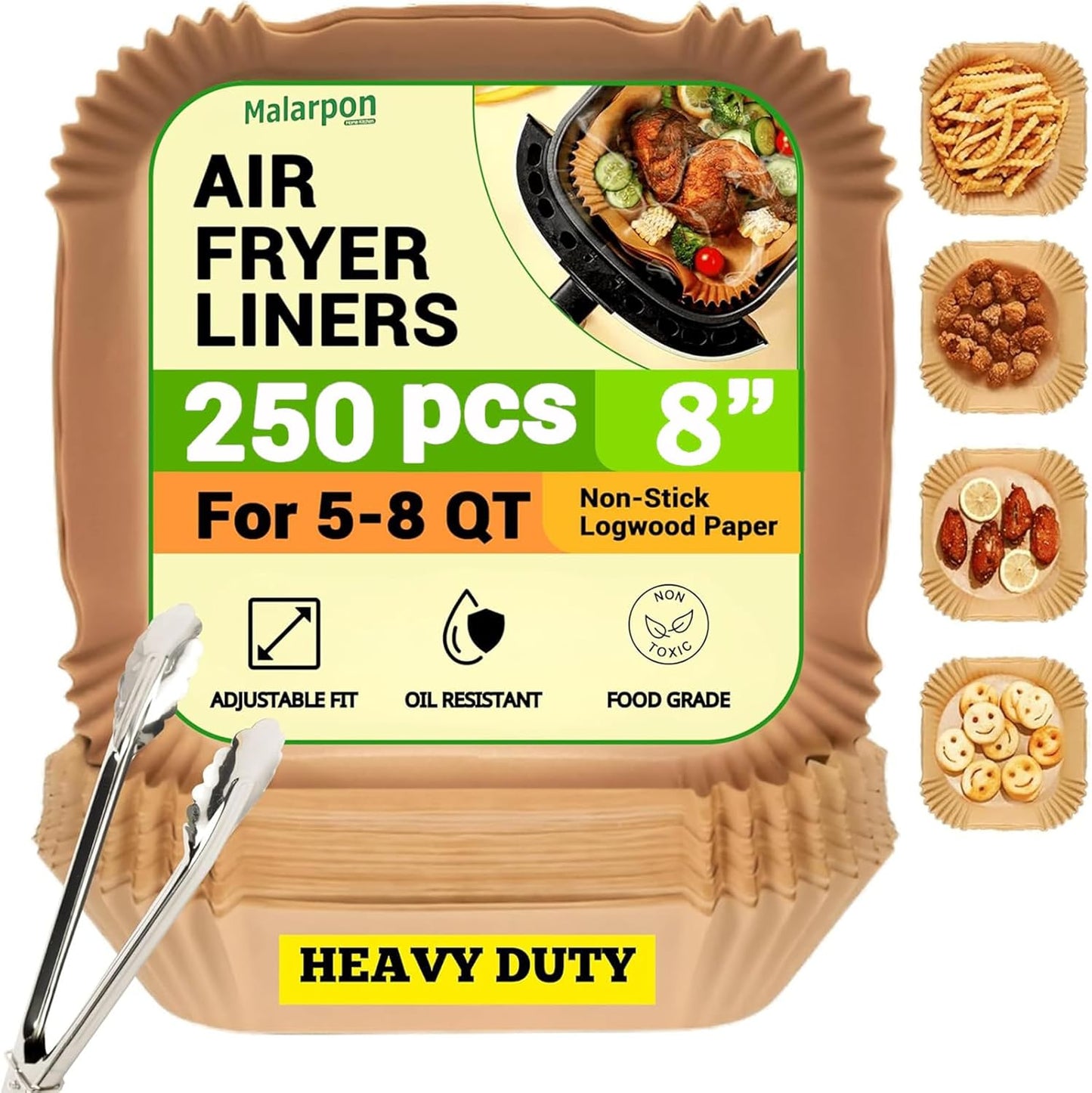 250 Pcs Air Fryer Liners Disposable 8 Inch Square - Paper Liner for 5-8 Qt, Non-Stick Oil-Resistant Parchment Paper for Ovens, Microwaves and Air Fryer Accessories