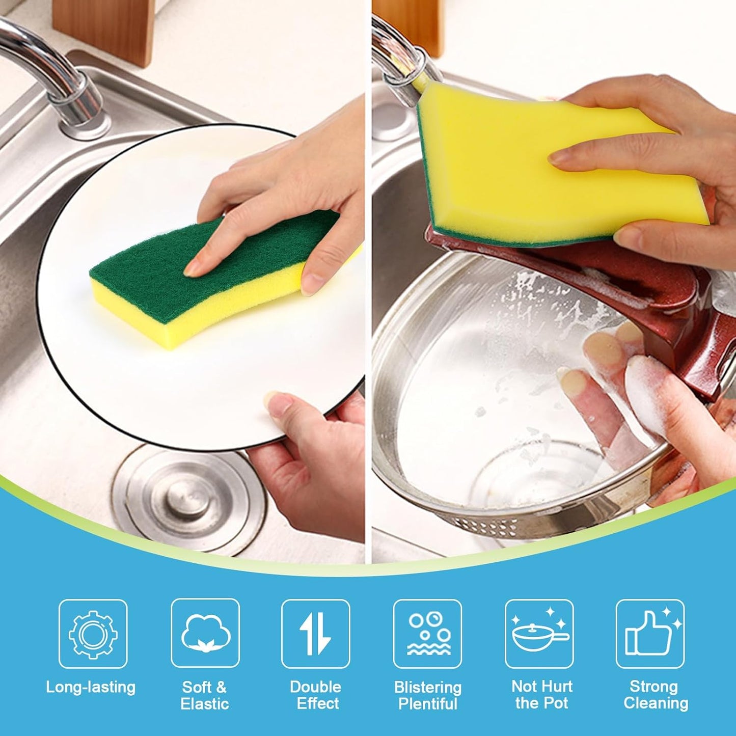 AIDEA Sponges Kitchen, XL Heavy Duty Dish Sponge, Cleaning Dish Scrubber Sponge for Home and Kitchen, Extra Large Cleaning Supplies for Pots, Pans, 24 Pack