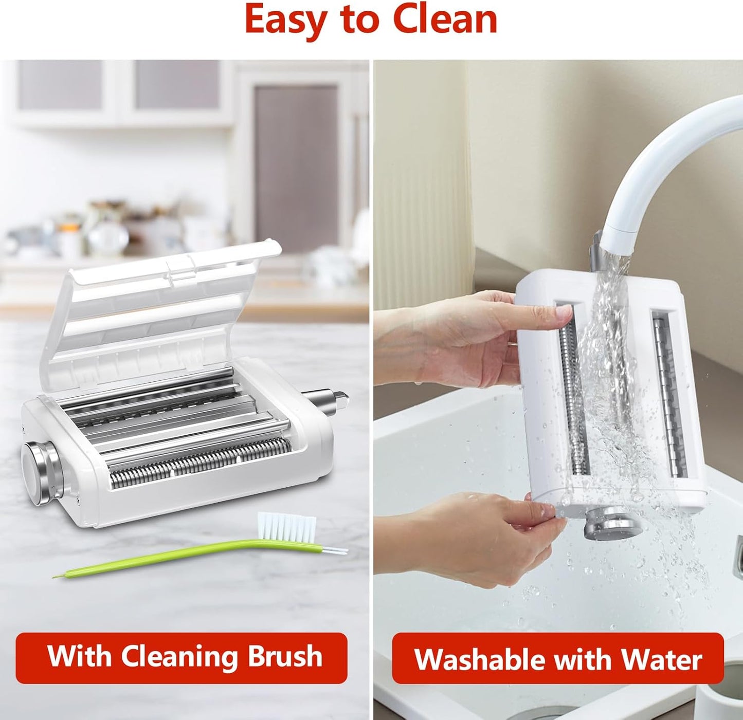 Pasta Maker Attachment for Kitchenaid/ Cuisinart Mixers, Noodle Maker 3 in 1 Set of Pasta Roller Fettuccine Cutter Spaghetti Cutter and Cleaning Brush, Electric Pasta Makers White