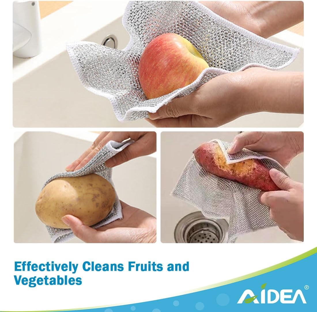 AIDEA Non Scratch Wire Dishcloth 24PK, Wire Dishwashing Rag for Wet and Dry, Washable Dish Rags No Odor, Cleaning Pads Steel Scrubber for Cookware, Sinks, Dishes, Stove Tops, 7"×8"