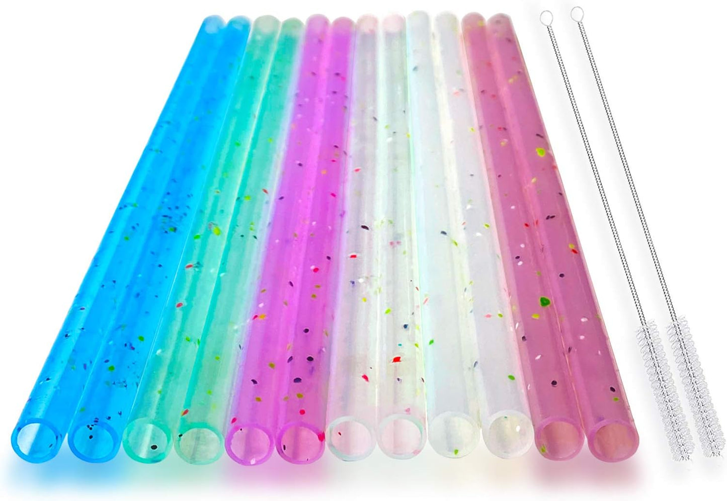 Reusable Silicone Drinking Straws, 12 Pcs Eco Friendly Silicone Straws 2 cleaning Brushes,for 30oz and 20oz Tumblers, Rtic,Yeti, Ozark, (Two-tone Dot, 10 inches)
