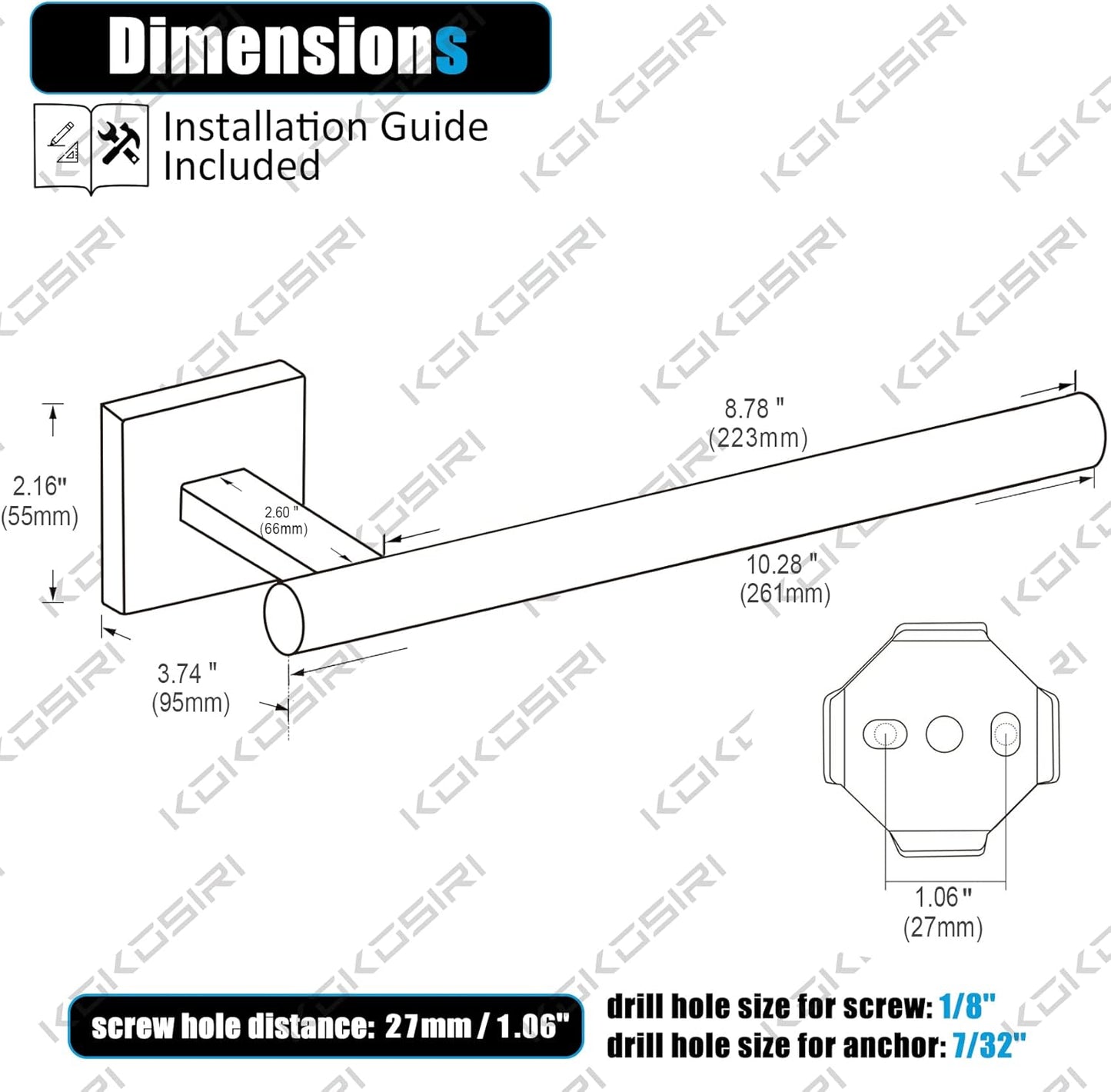KOKOSIRI Bathroom Towel Bar Hand Towel Holders Wall Mount Screw in Toilet Washroom Rails Stainless Steel Bath Accessories Oil Rubbed Bronze 2 Pack, B3008ORB-P2