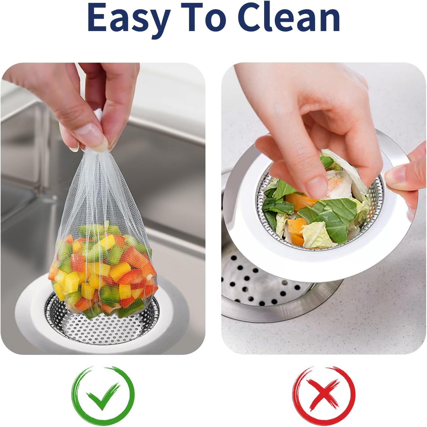 BATHRINS Kitchen Sink Drain Strainer Combination 100 Pieces of Sink Strainer Net Bags - Double Layered Design Makes It Easy for You to Clean The Sink Without Any Blockages