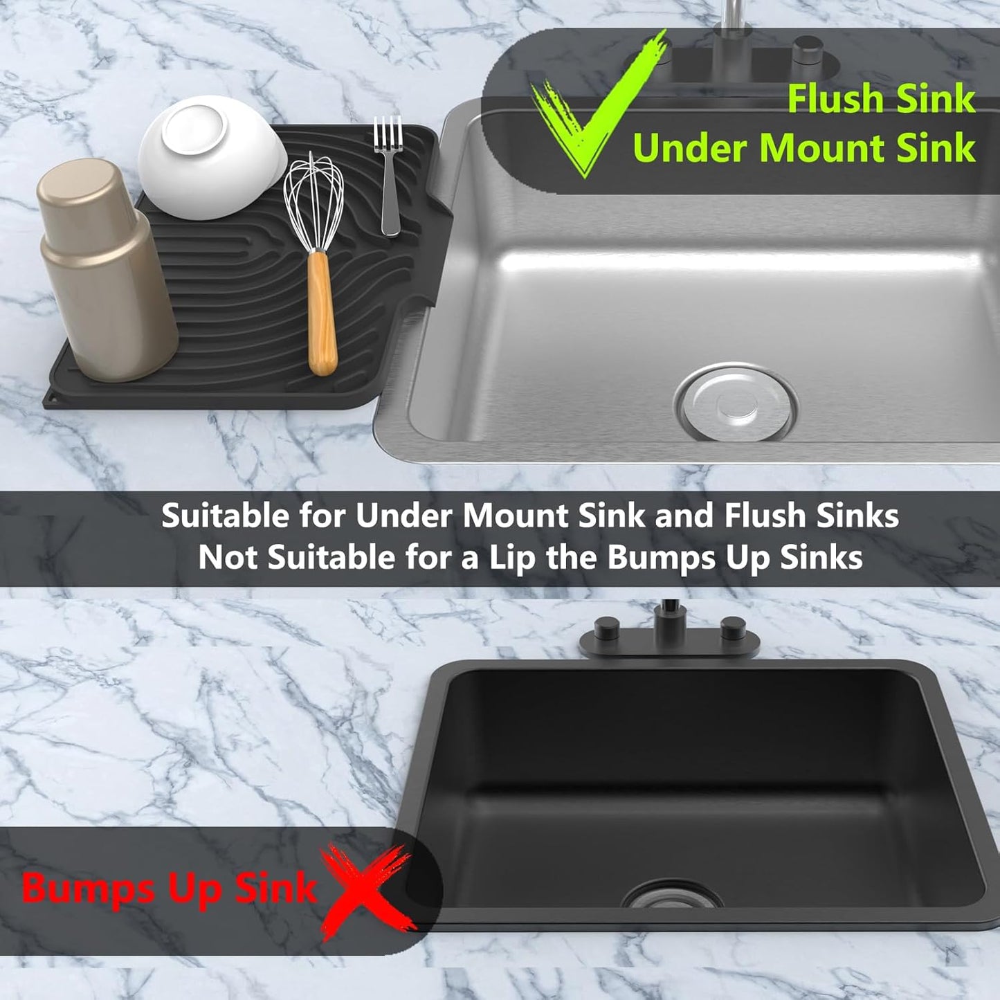 Dish Drying Matt for Kitchen Counter,14.6"×11"Silicone Dry Rack Mat with Built in Drain, Kitchen Dry Mats for Dishes Drying Pad for Counter(Black)