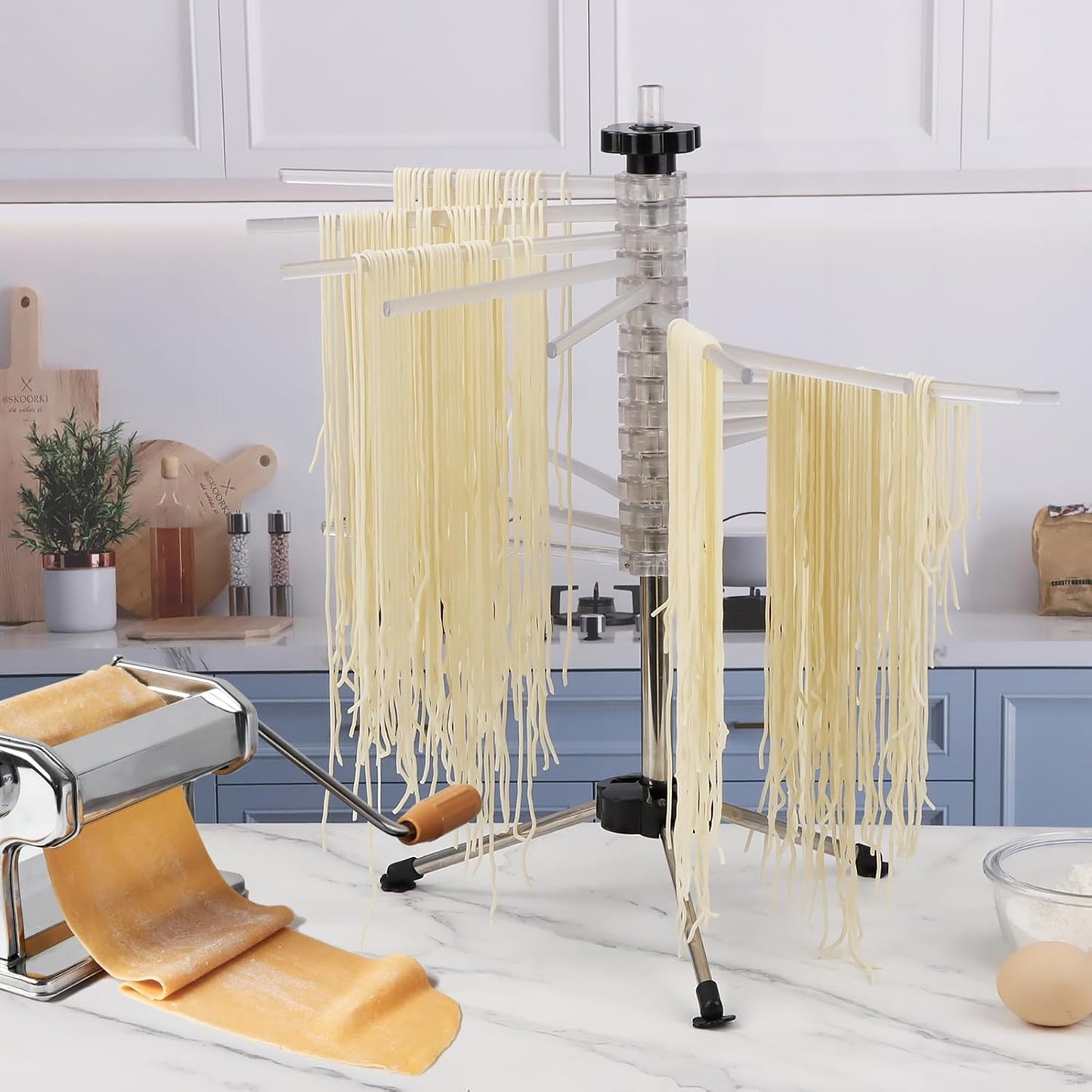 KAYCROWN Collapsible Pasta Drying Rack, 16 BPA-Free Acrylic Rods, Compact for Easy Storage, No Set Up, Hanging up to 5 lbs of Pasta, for Kitchen Quick Drying Homemade Noodle, Easy to Clean