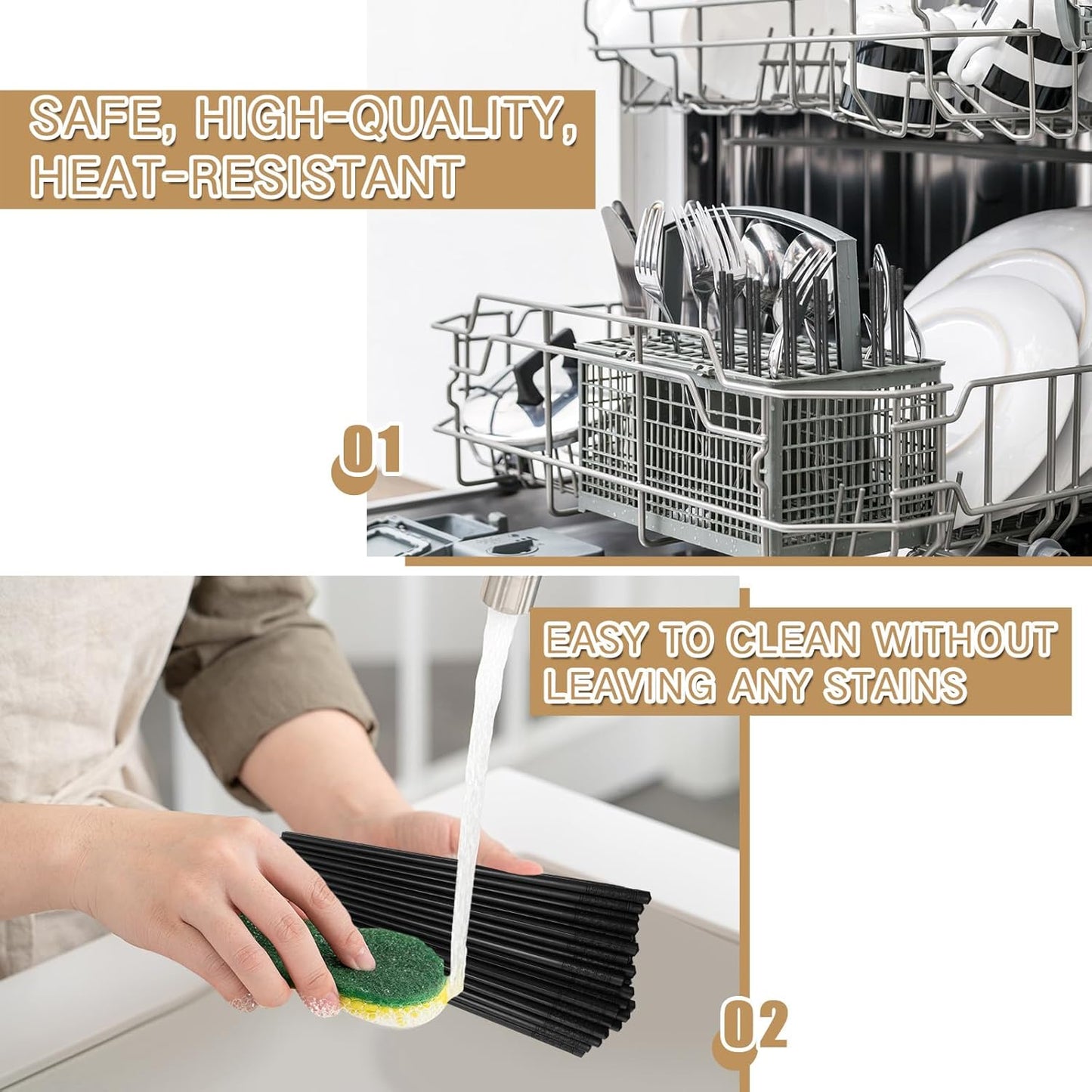 Dandat 200 Pairs Fiberglass Reusable Chopsticks 9.5" Dishwasher Safe Black Cherry Chopsticks for Chinese Style Japanese Food Cooking Supplies