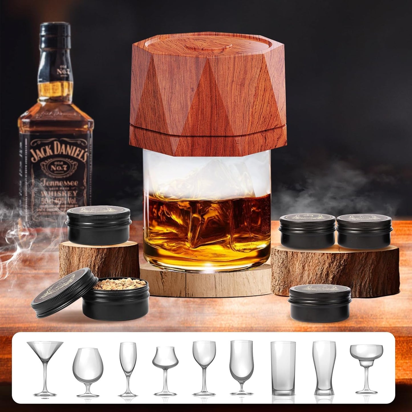 Electric Whiskey Smoker Kit with 4 Wood Chips,2 Whisky Stones,Cocktail Smoker Kit Built-in Lighter, No Butane Needed,Old Fashioned Drink Smoker Kit, Bourbon Whiskey Gifts for Men,Dad,Husband