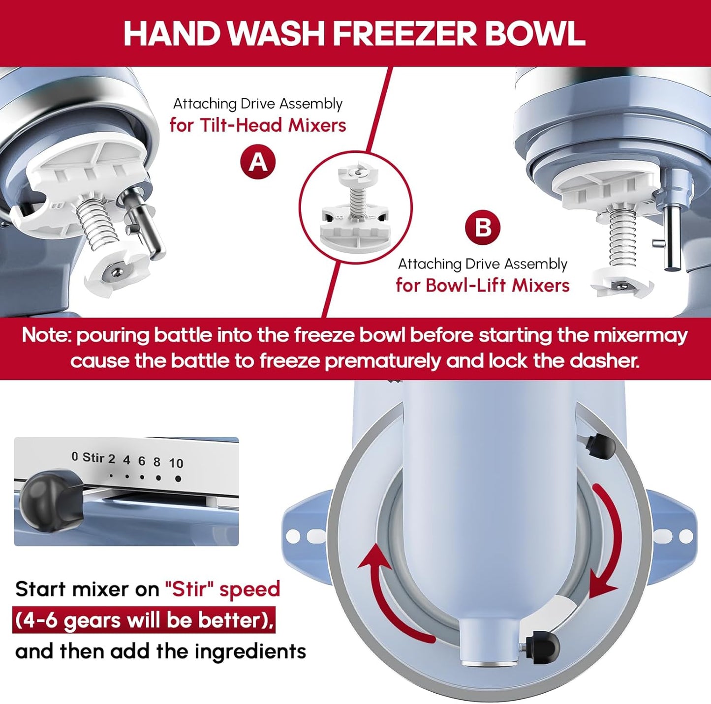 InnoMoon Ice Cream Maker Attachment for KitchenAid Stand Mixer, Compatible for Kitchenaid 4.5QT/5QT/6QT/7QT Stand Mixer, 2-Quart Frozen Yogurt, Sorbet Gelato Maker, Kitchen aid Ice Cream Maker (Blue)