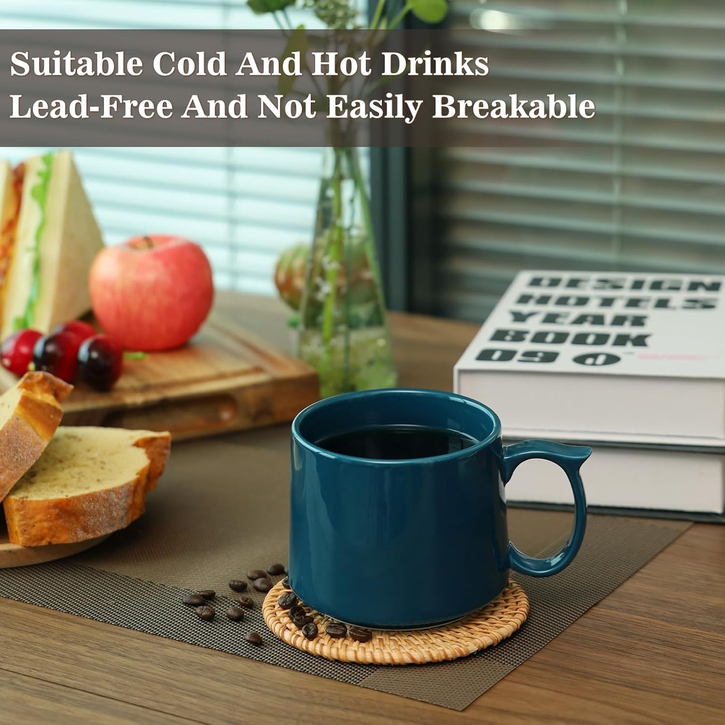 19 oz Large Coffee Mugs Set of 4, Stackable Ceramic Coffee Mugs with Large Handles for Coffee, Latte, Cappuccino, Milk, Dishwasher & Microwave Safe, Ideal for Men, Women, Dads and Moms (Blue)