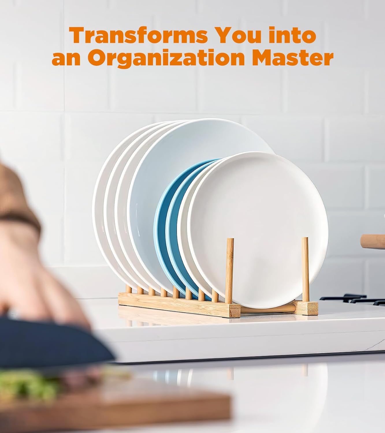 Bamboo Dish Drying Rack, 4 Pack Wooden Storage Holder Organizer for Plate/Bowl/Cup/Book/Pot/Lid/Cutting Board Drying Rack Stand Holder