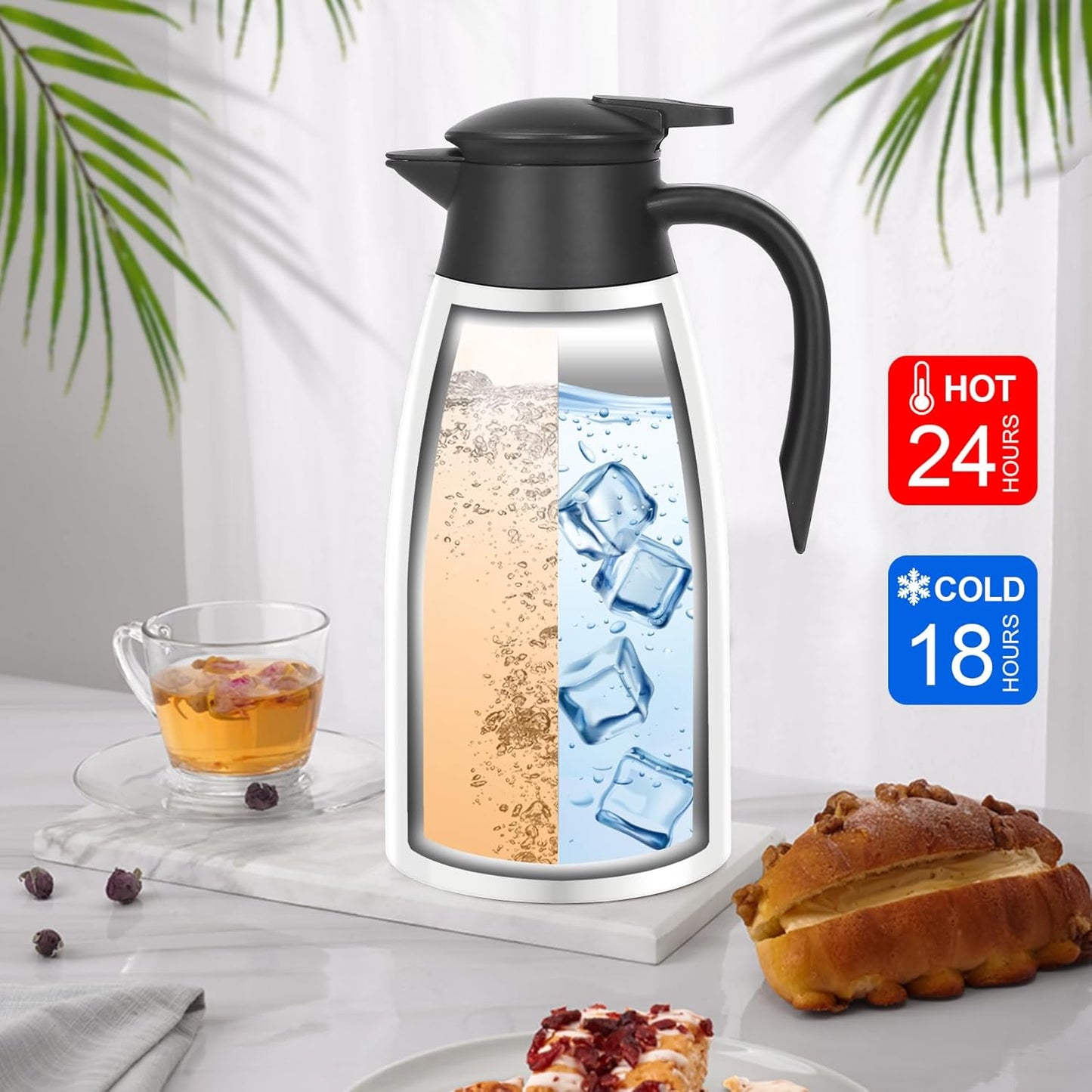 70oz Thermal Coffee Carafe Insulated Coffee Thermos Airpot, Stainless Steel Coffee Carafes Urn For Keeping Hot, Double Walled Insulated Vacuum Flask, Hot Beverage Drink Tea Coffee Dispenser, White