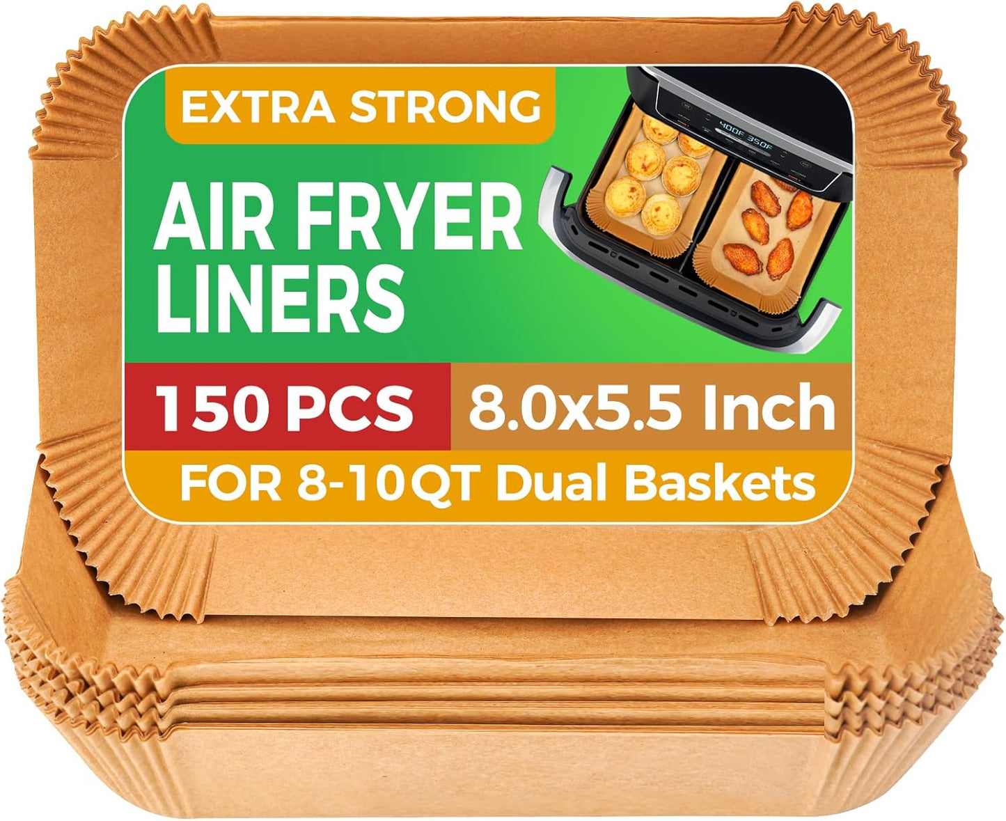 Air Fryer Liners Disposable - 150Pcs 8In Rectangle Parchment Paper for Air Fryer Non-Stick Airfryer Basket Liners for Steamer Microwave Oven