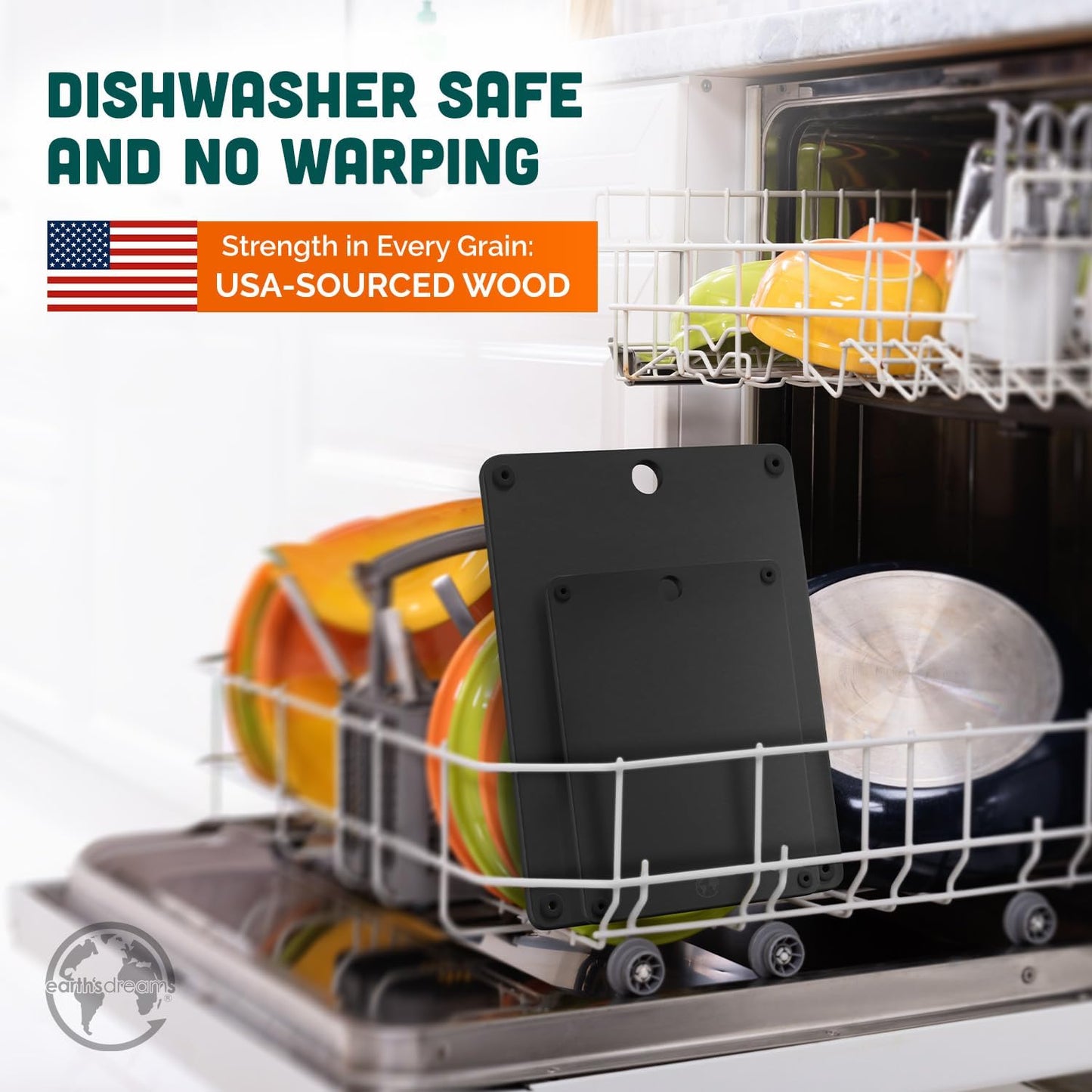 Earth’s Dreams Wood Cutting Board Set 3-Piece: Small, Large & Extra Large - Charcuterie Board, Non-Plastic, Non-Toxic, Heavy-Duty, Dishwasher Safe (Black)