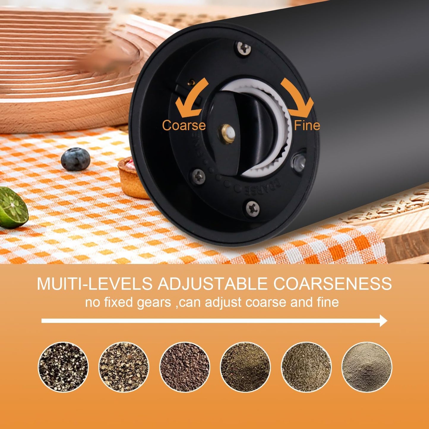 Electric Salt and Pepper Grinder Set with Charging Base，Matte Automatic Pepper Grinder Set Top-Refill, Flexible Coarsenes, 110ml Larger Capacity with LED Light for Home Kitchen (2 pack)