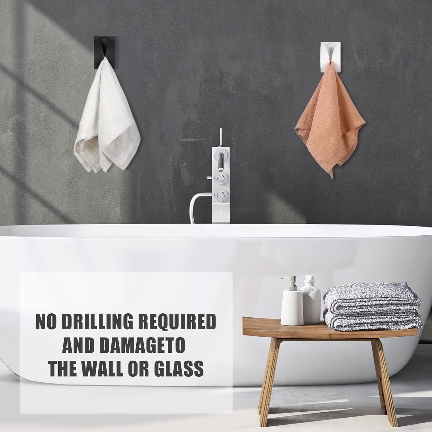 Boao 4 Pcs Self Adhesive Towel Hook Holder Grabber Stainless Steel Kitchen Dish Towel Hook Wall Mount Non Drilling Hangers Rack Hand Tea Holders for Bathroom Accesories Kitchen Gadgets(Black, White)