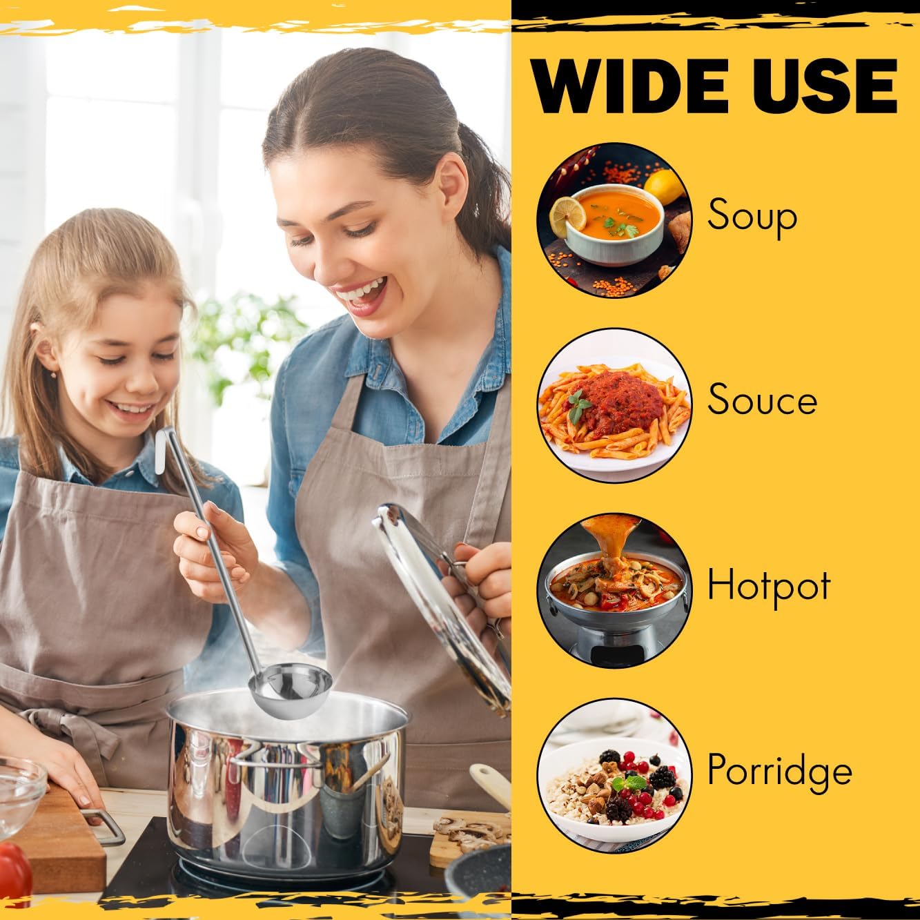 Ladle - Durable Stainless Steel Ladle Serving Measuring Soup Dressing Sauce Gravy Sturdy Dependable Long Handle for Kitchen (1, 4 Oz.)