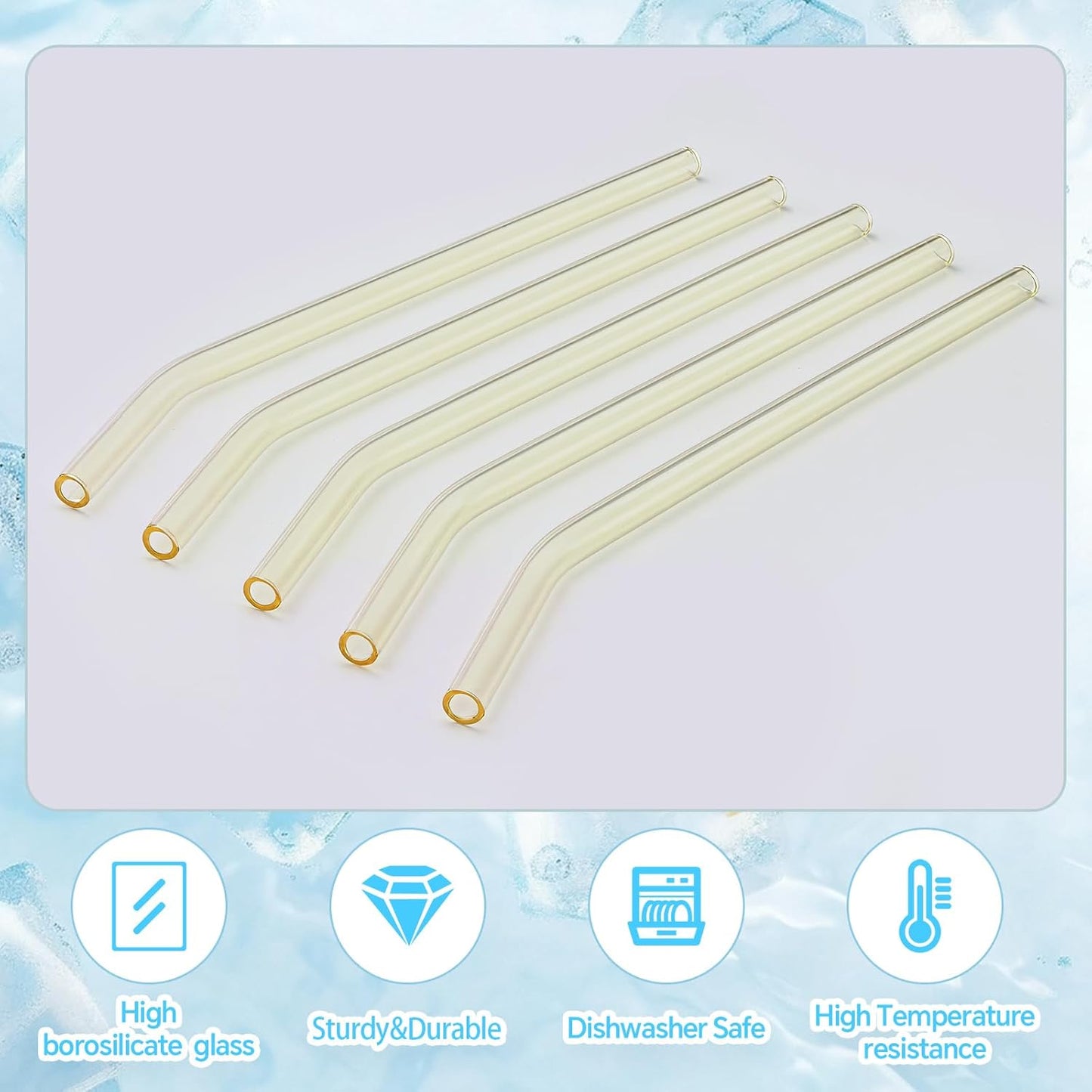 12 Pcs Reusable Glass Straws 8"x 8 mm Bent Glass Drinking Straws with Cleaning Brush for Tea, Smoothies, Milkshakes, Juices,Beverages.(yellow)