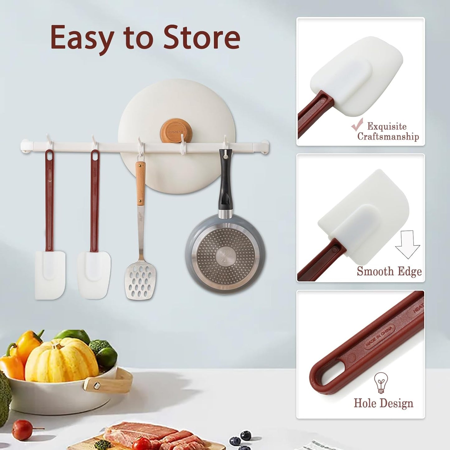 9.5 INCH Silicone Spatulas Heat Resistant Heavy Duty Rubber Spatulas Commercial Spatulas Set for Kitchen Use Silicone Cooking Utensils Sets of 2