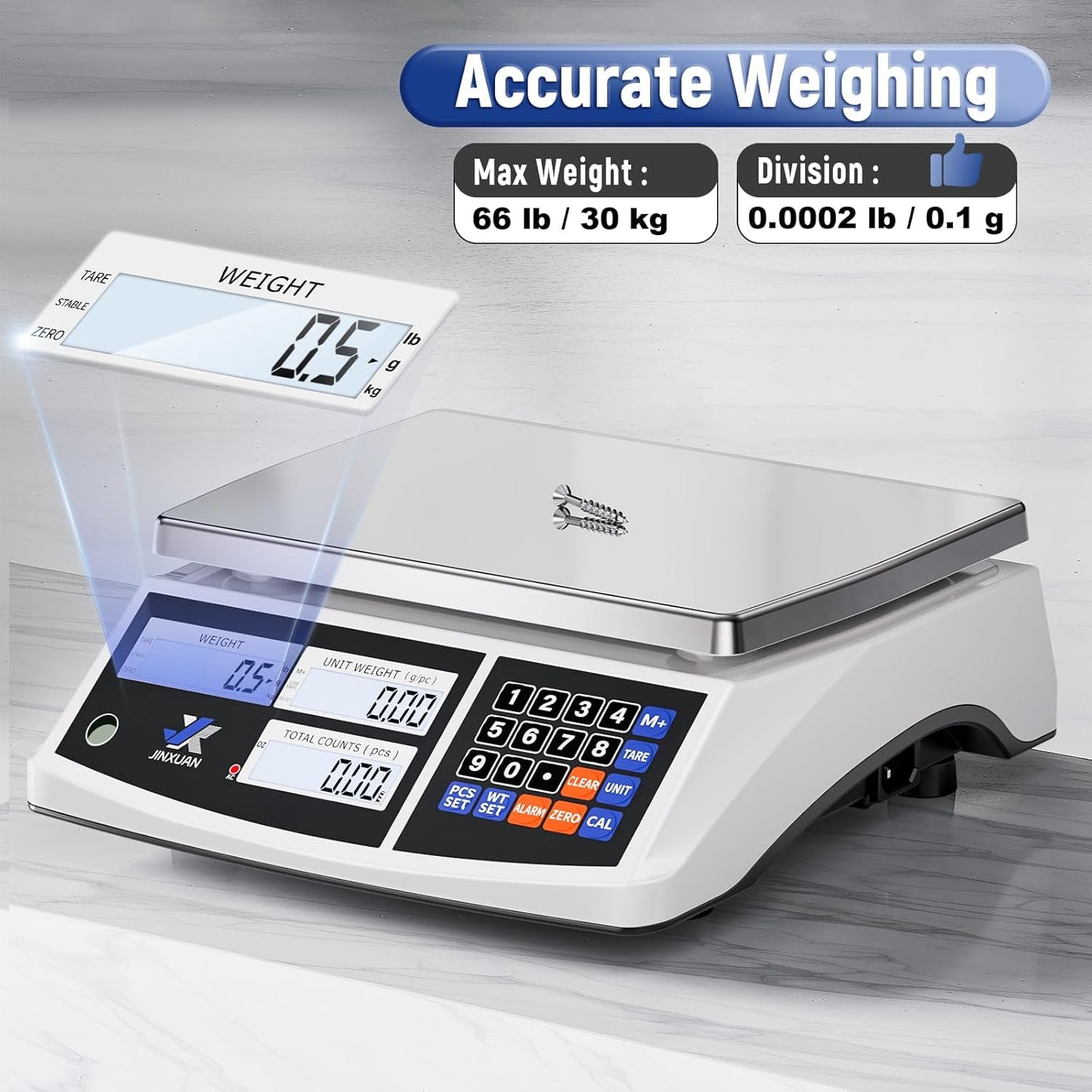Industrial Counting Scale, 66lb/30kg Industrial Scale Electronic Bench Scale with Stainless Steel Platform LCD Display, Digital Inventory Scale for Small Parts Coins Piece, 0.0002lb/0.1g, lb/g/kg/oz