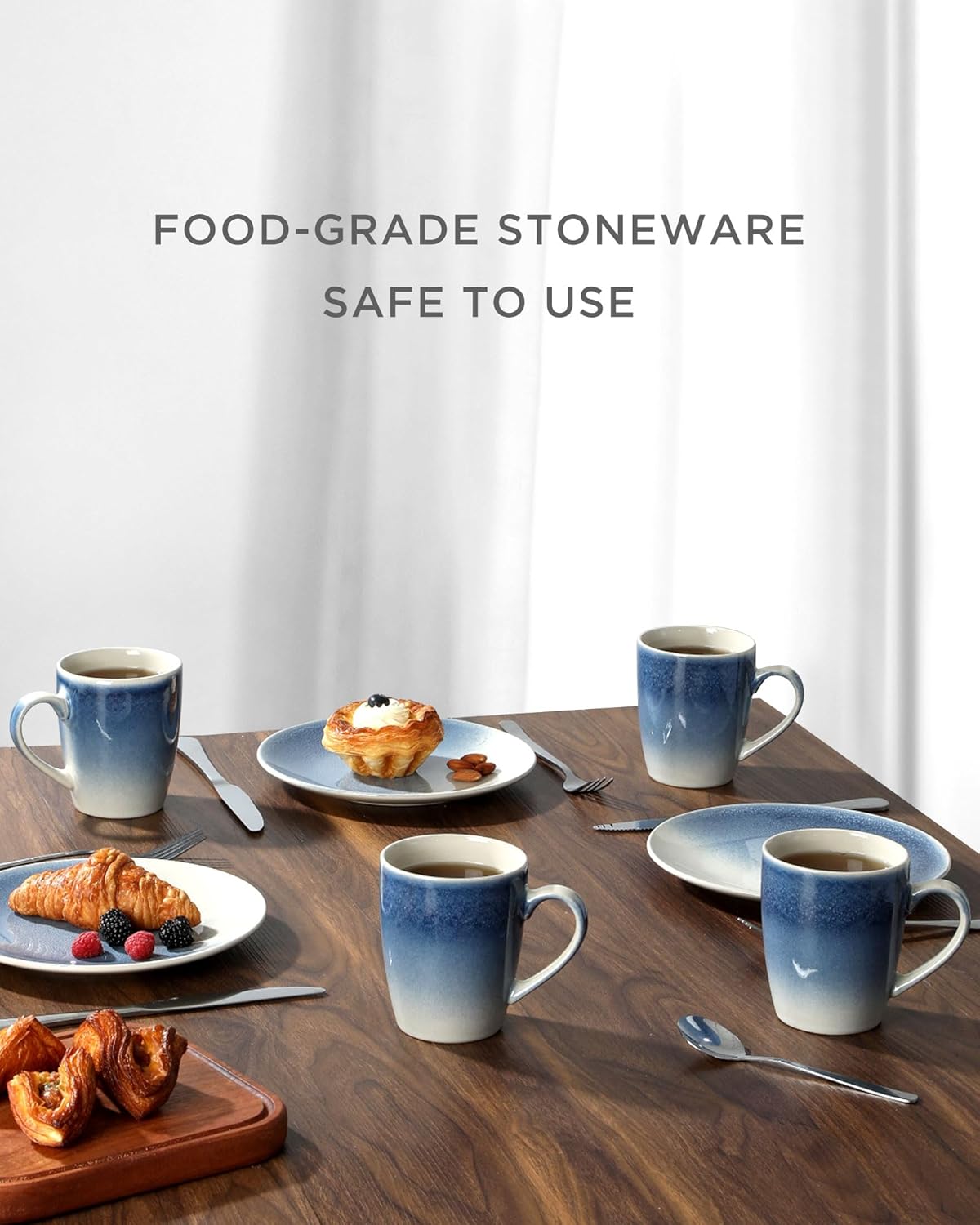 famiware Coffee Mugs Set, 13 oz Mug Set of 4, Stoneware Cups for Latte, Hot Tea, Mocha, Cocoa, Cappuccino, Microwave and Dishwasher Safe, Glacier Series, Azure Blue