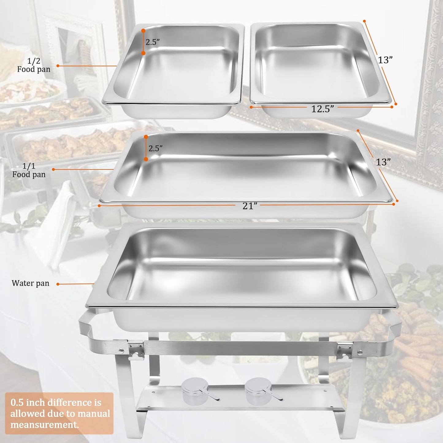 Chafing Dishes Buffet Set [2/4 Pack] Commercial Catering Food Warmers for Parties 9QT Buffet Servers and Warmers Stainless Steel Foldable Chafer with Lid