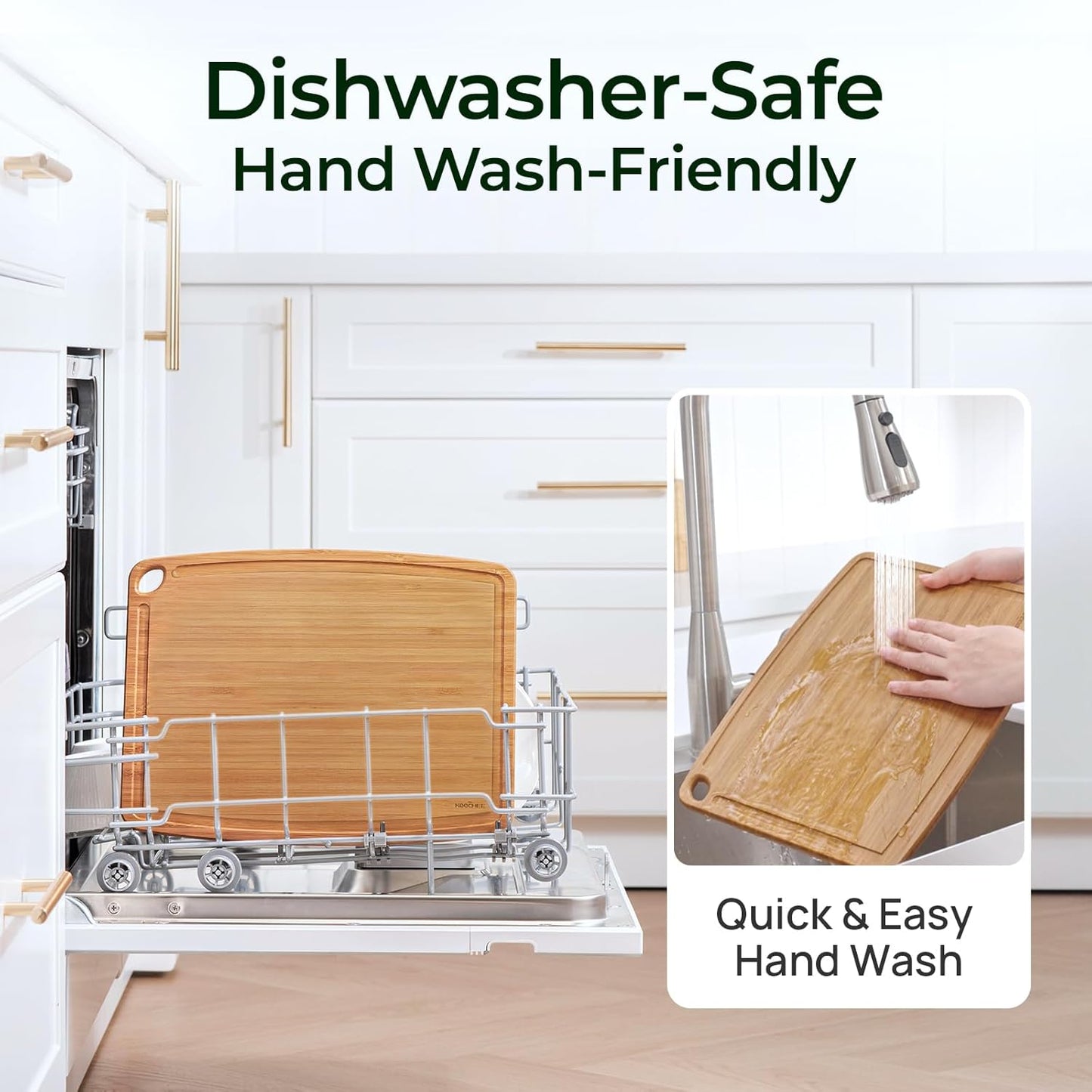 Dishwasher Safe Bamboo Cutting Boards 15.4x11.7in Heat-Resistant Chopping & Charcuterie Board with Juice Groove, Durable Lightweight Kitchen Essentials for Meat, Vegetables, Easy Clean