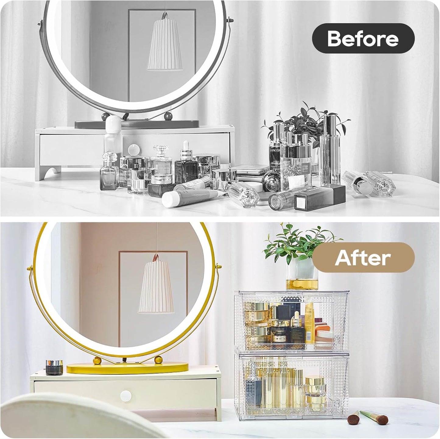 JollyPack 2 Pack Clear Stackable Storage Drawers, Easy to Assemble Multi-Use Bathroom Organizers and Storage, Suitable for Vanity, Bathroom, Makeup, Under Sink, Office, Kitchen and Pantry