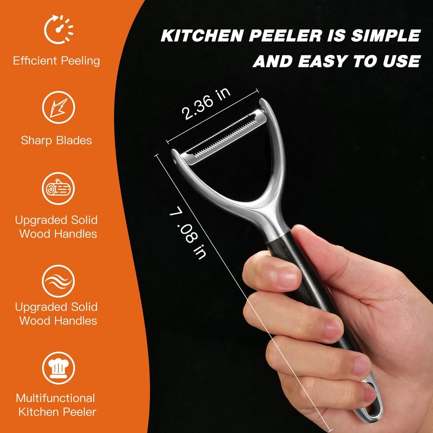 KULUNER 304 Stainless Steel Multi-Function Kitchen Peeler - With Solid Wood Handle, Sharp Durable Blade, Effortlessly Peels Vegetables and Fruits, Essential Kitchen Tool（ Type Y ）