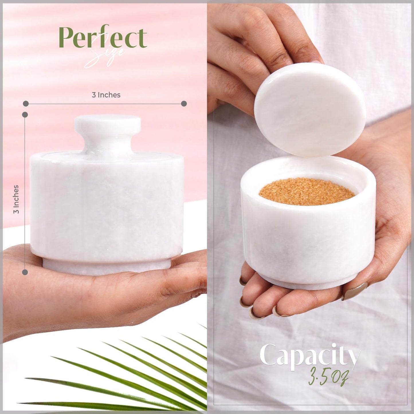 Marble Salt Cellar with Lid 3" White Salt Box, Stone Salt Container & Spice Jars, Stone Salt Holder for Counter, Spice Jar & Salt Jar