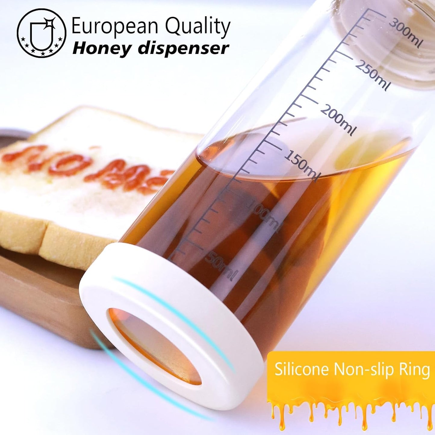 Honey Dispenser No Drip, Maple Syrup Dispenser, Olive Oil Dispensers, Glass Jar with Stand, Beautiful Honey Container, Perfect Oil Pot